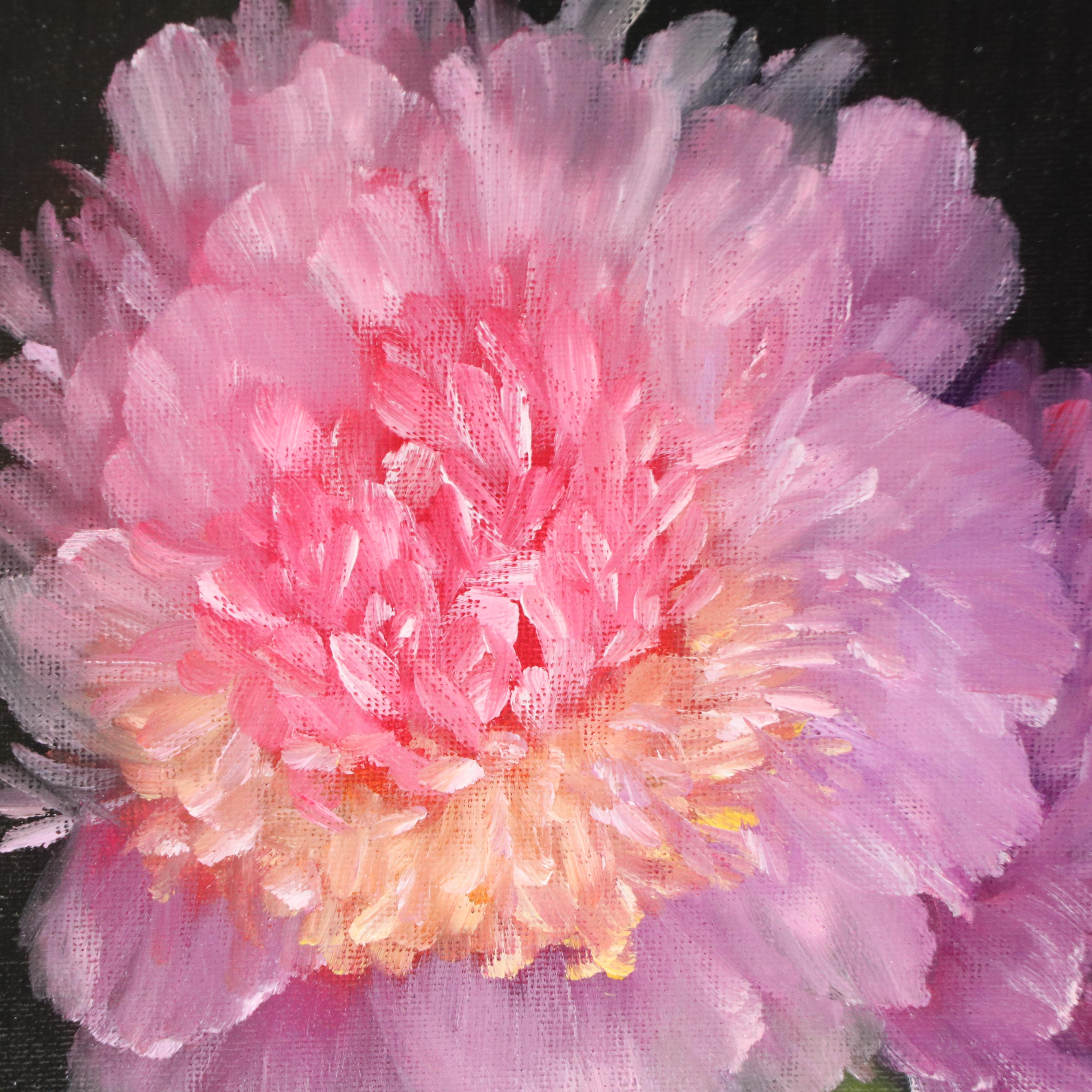 Thu-Thuy Tran Floral Oil Painting "Glass Vase and Spring Peonies," 2025