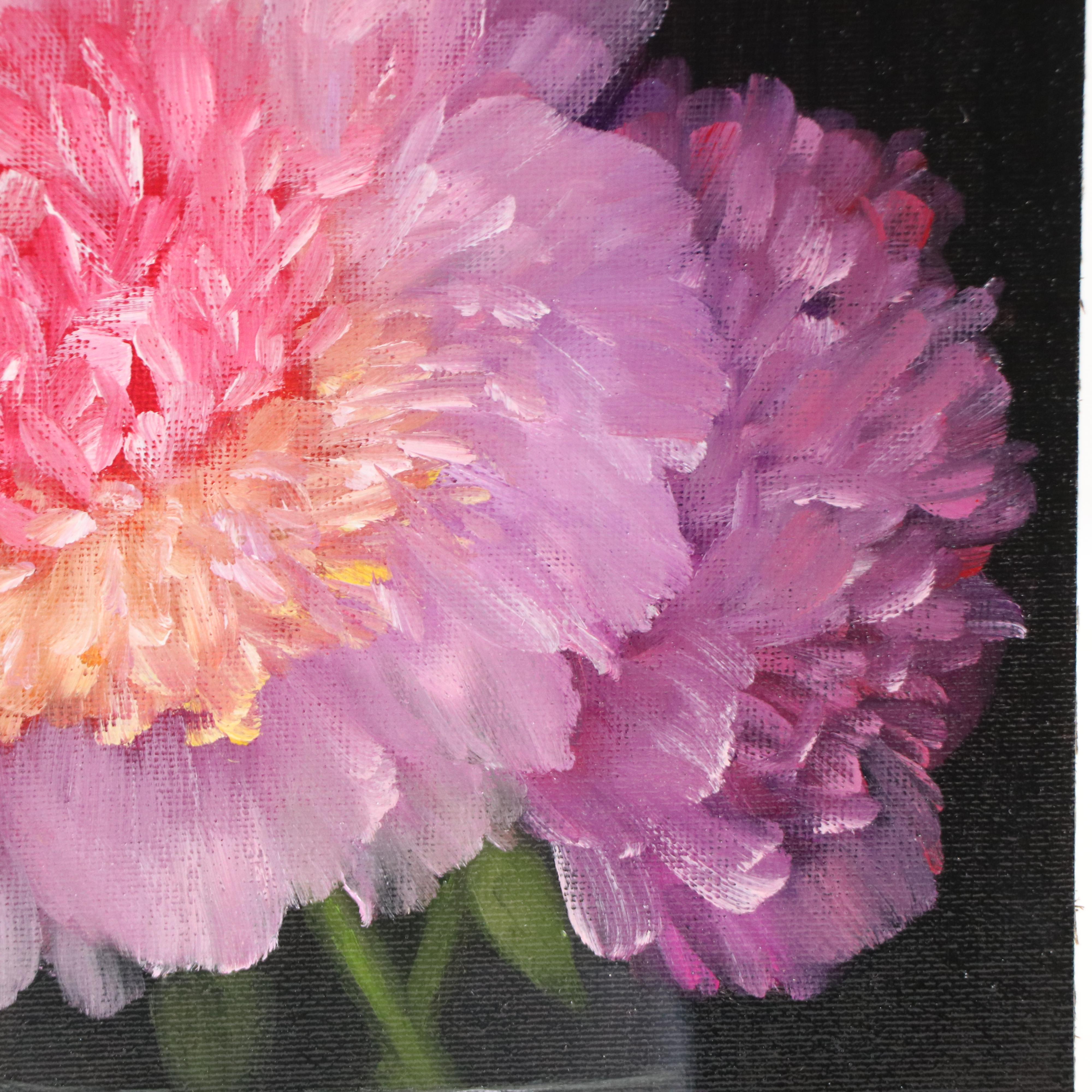 Thu-Thuy Tran Floral Oil Painting "Glass Vase and Spring Peonies," 2025