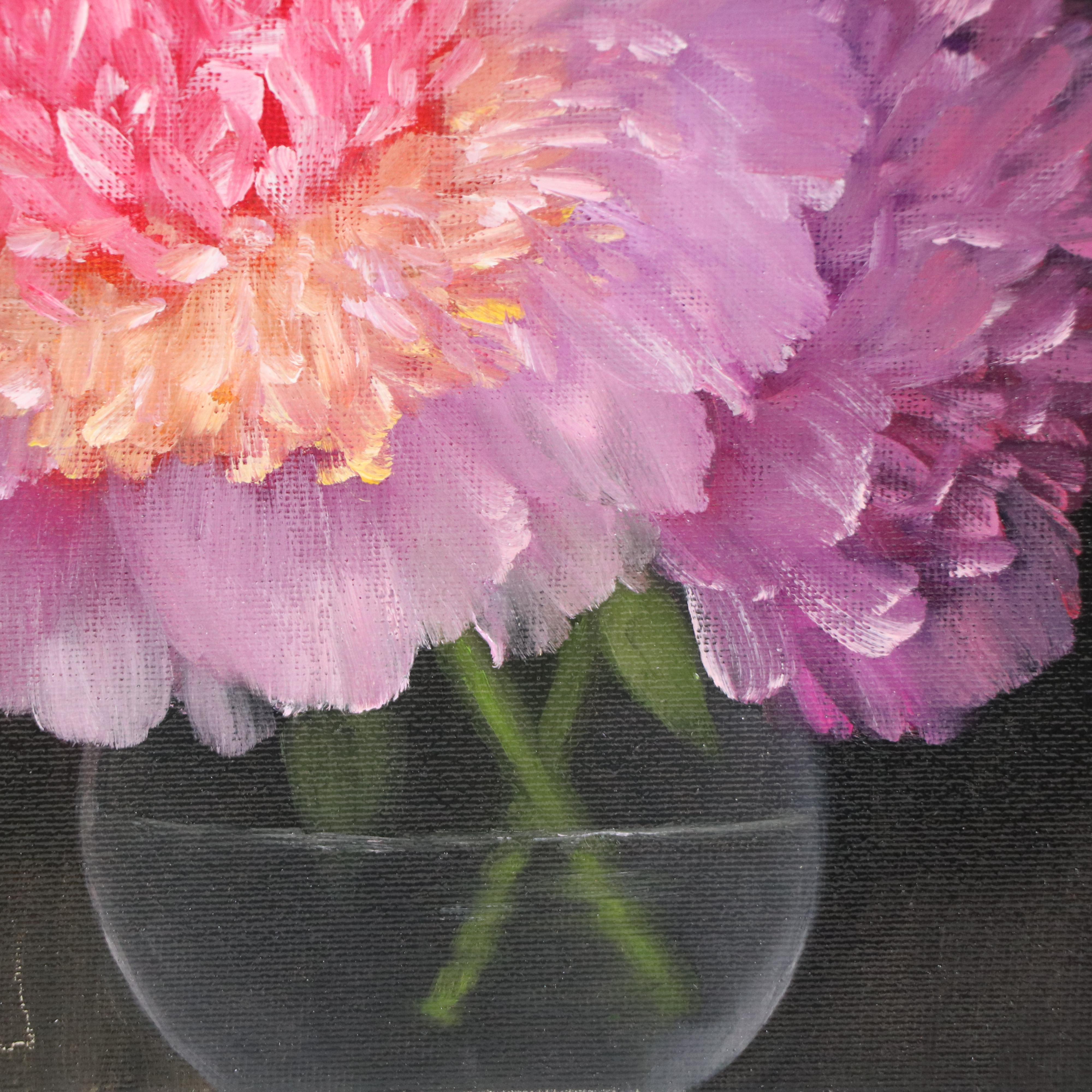 Thu-Thuy Tran Floral Oil Painting "Glass Vase and Spring Peonies," 2025