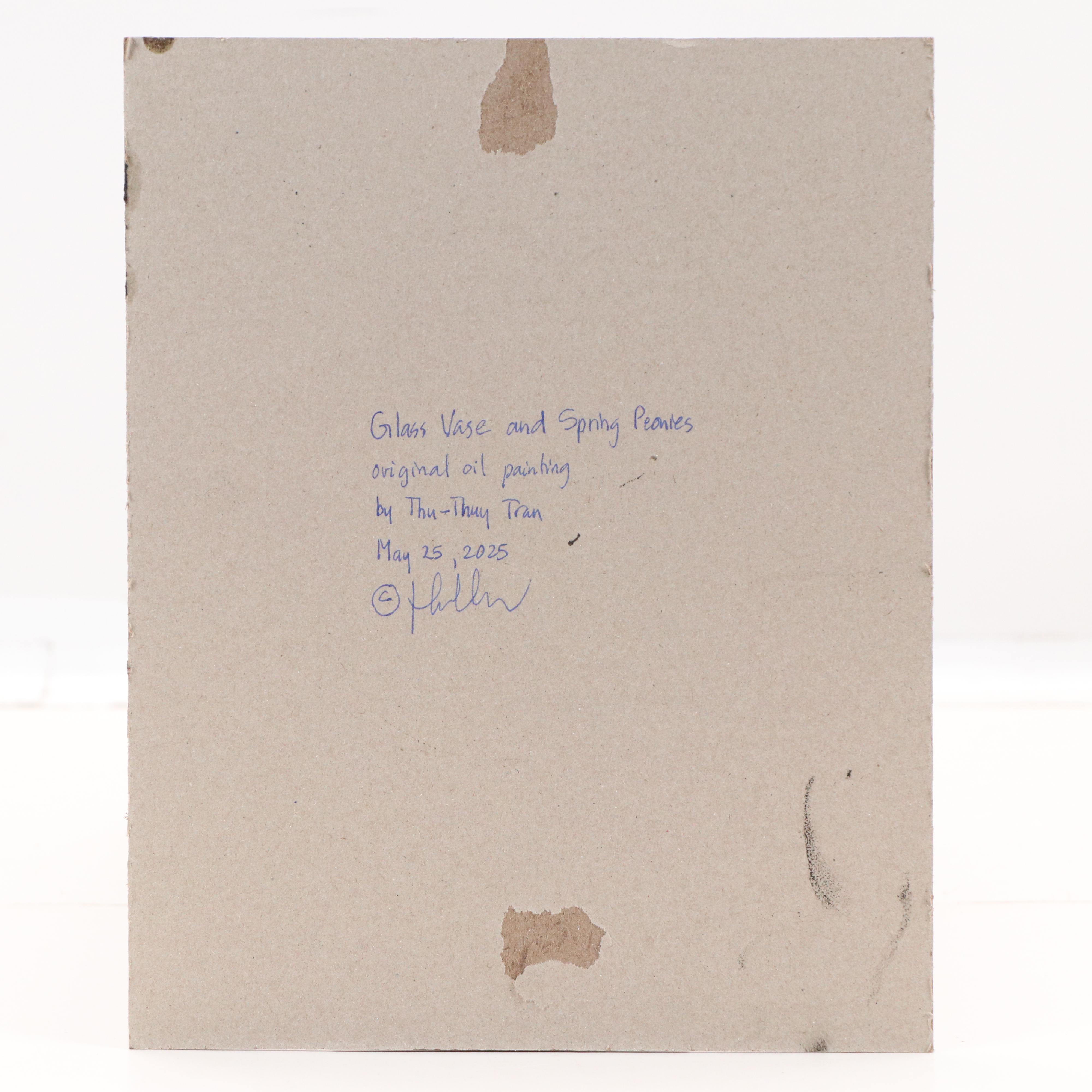 Thu-Thuy Tran Floral Oil Painting "Glass Vase and Spring Peonies," 2025