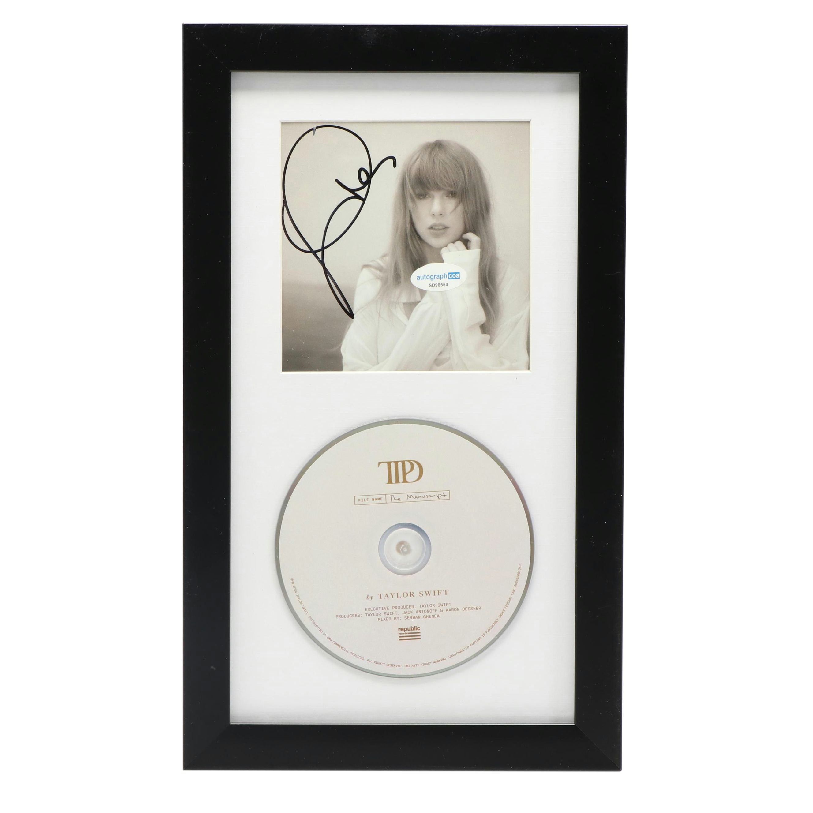 Taylor Swift Signed "The Tortured Poets Department" CD Card in Frame