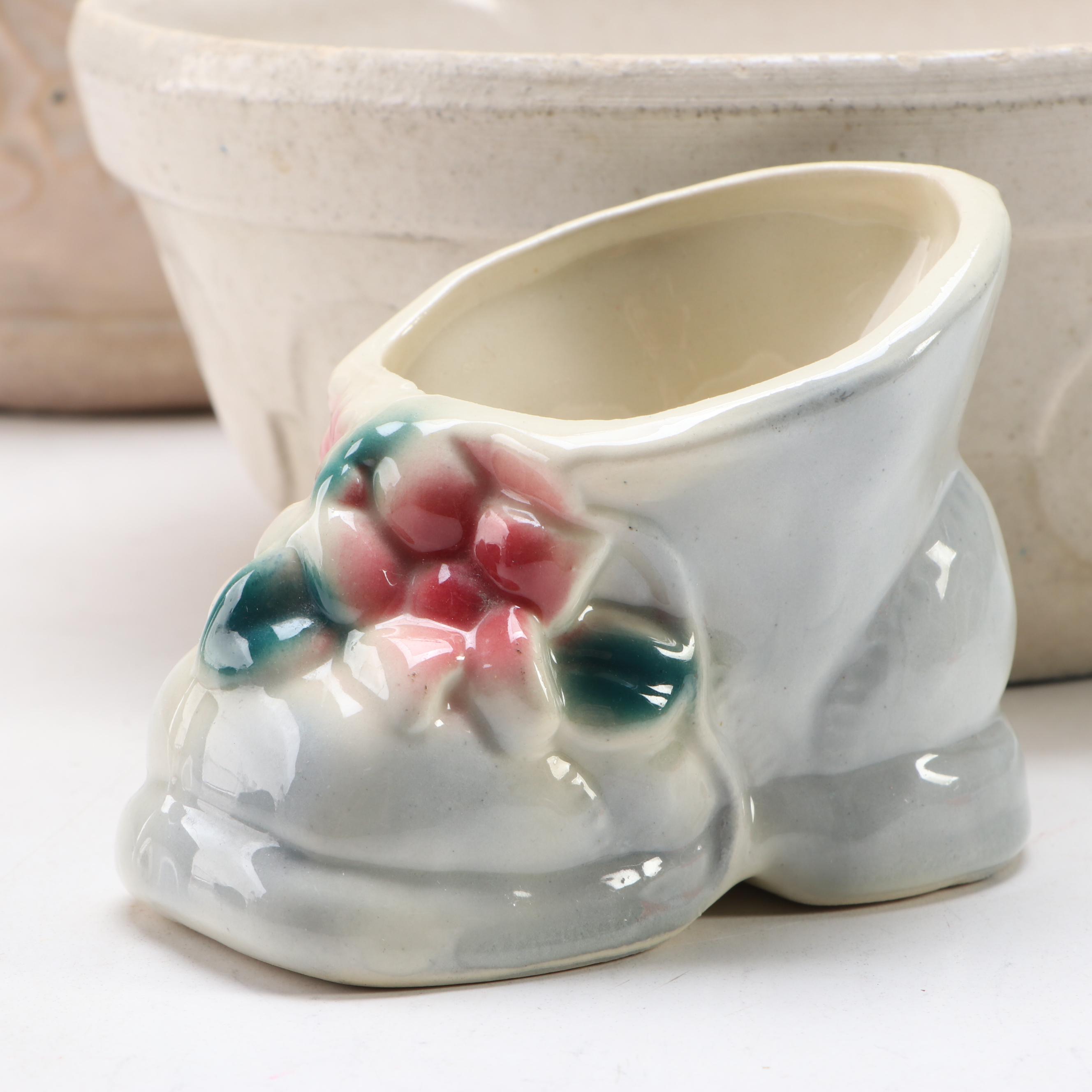 McCoy Open Jar with Italian Pitcher and Other Vintage Ceramic Containers