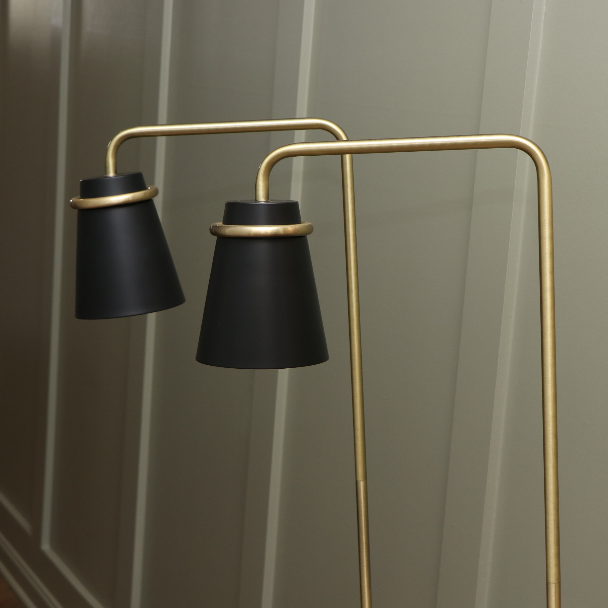 Pair of Brushed Gold and Satin Black Floor Reading Lamps