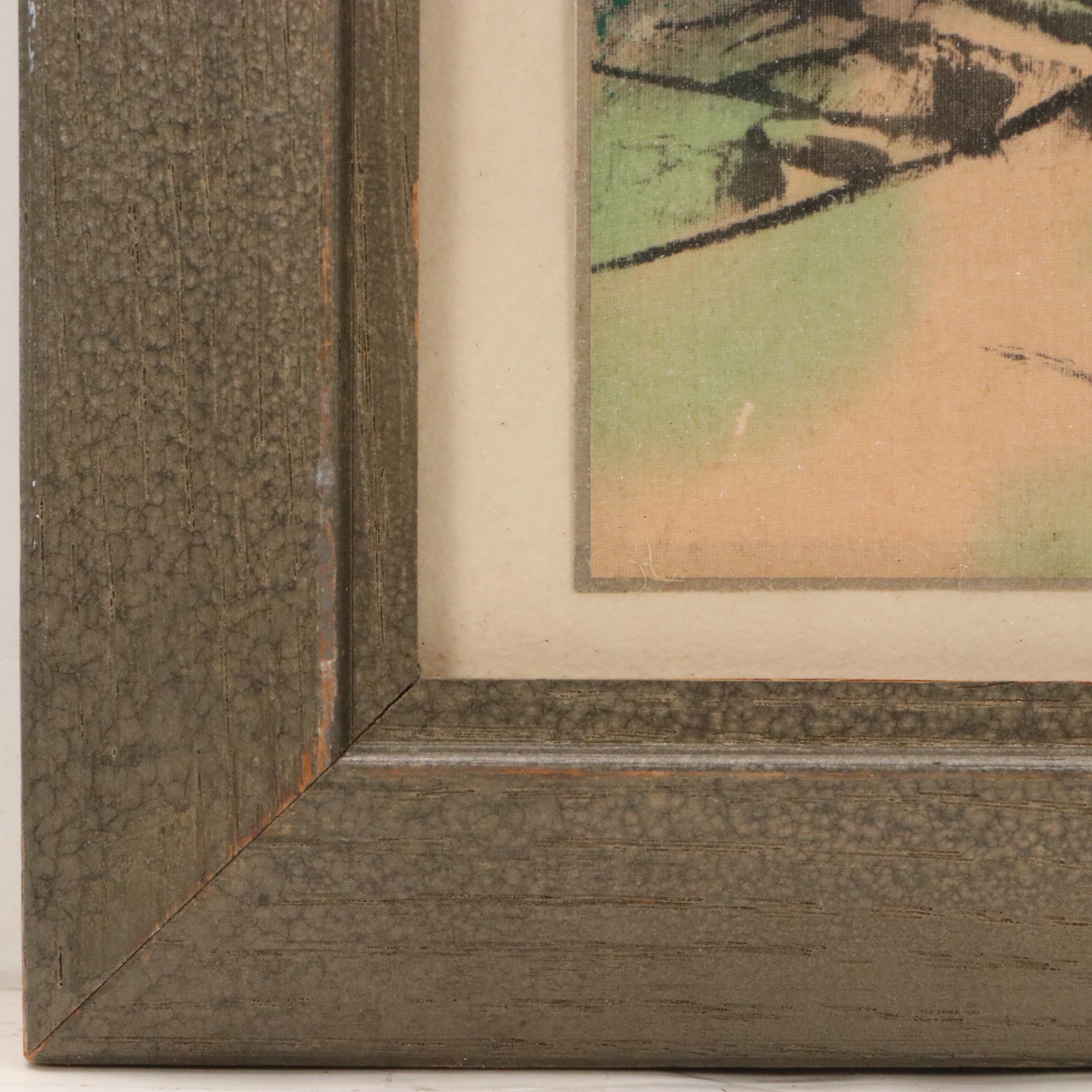 Japanese School Landscape Watercolor Painting Depicting Mount Fuji, 20th C.