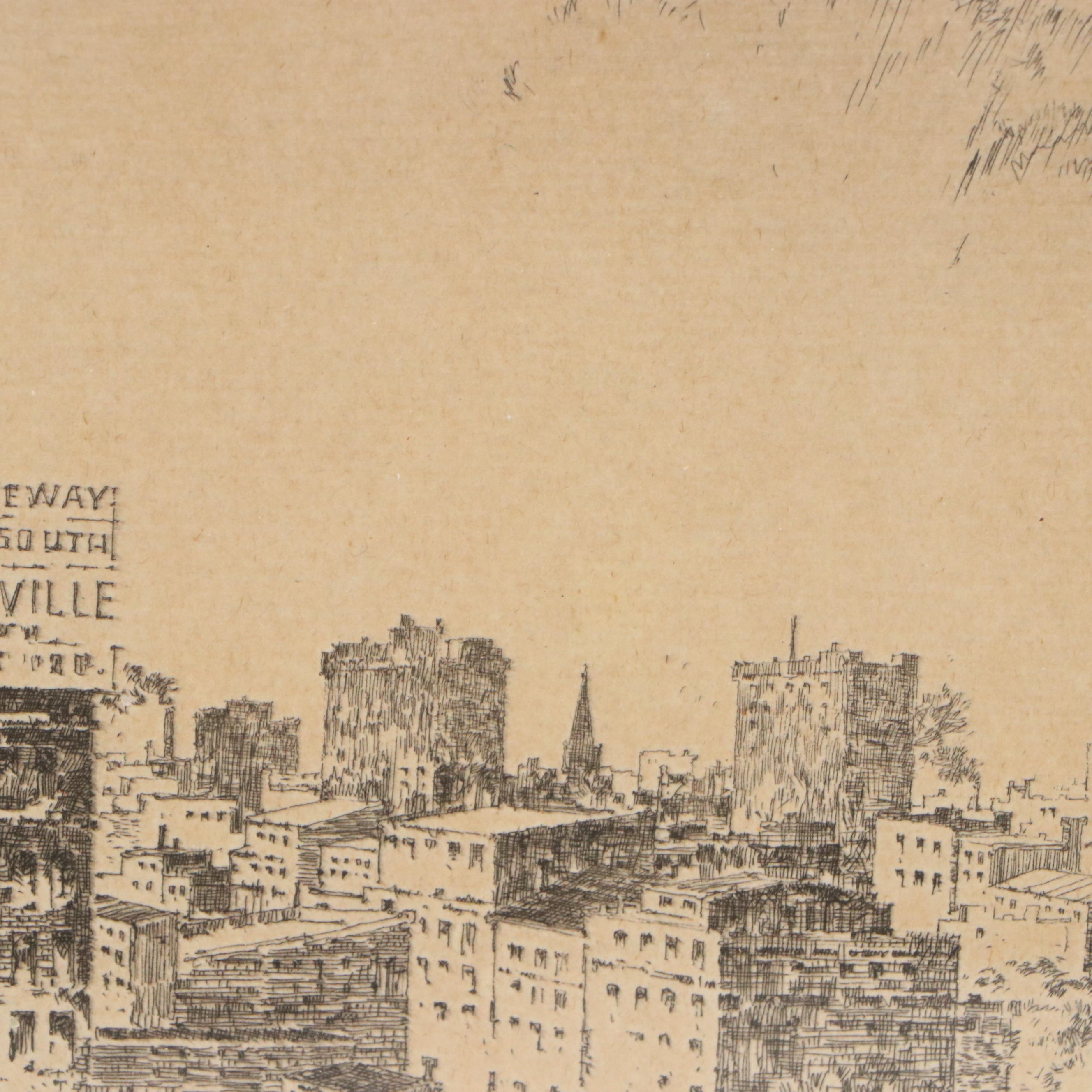 Charles Winston Haberer Etching "The Riverfront, Louisville, KY"