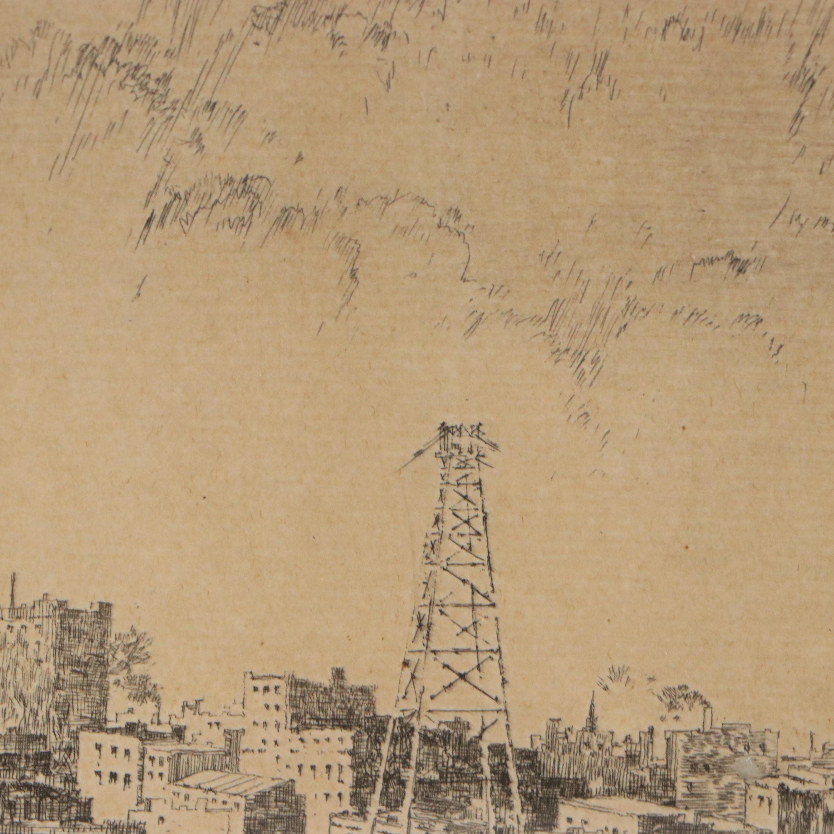 Charles Winston Haberer Etching "The Riverfront, Louisville, KY"