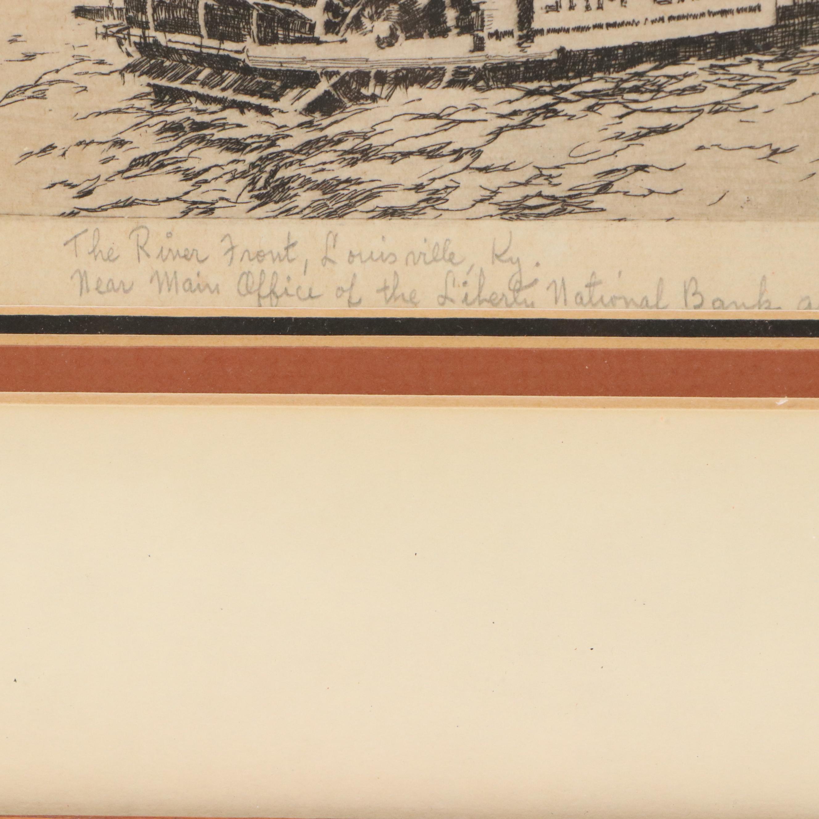 Charles Winston Haberer Etching "The Riverfront, Louisville, KY"