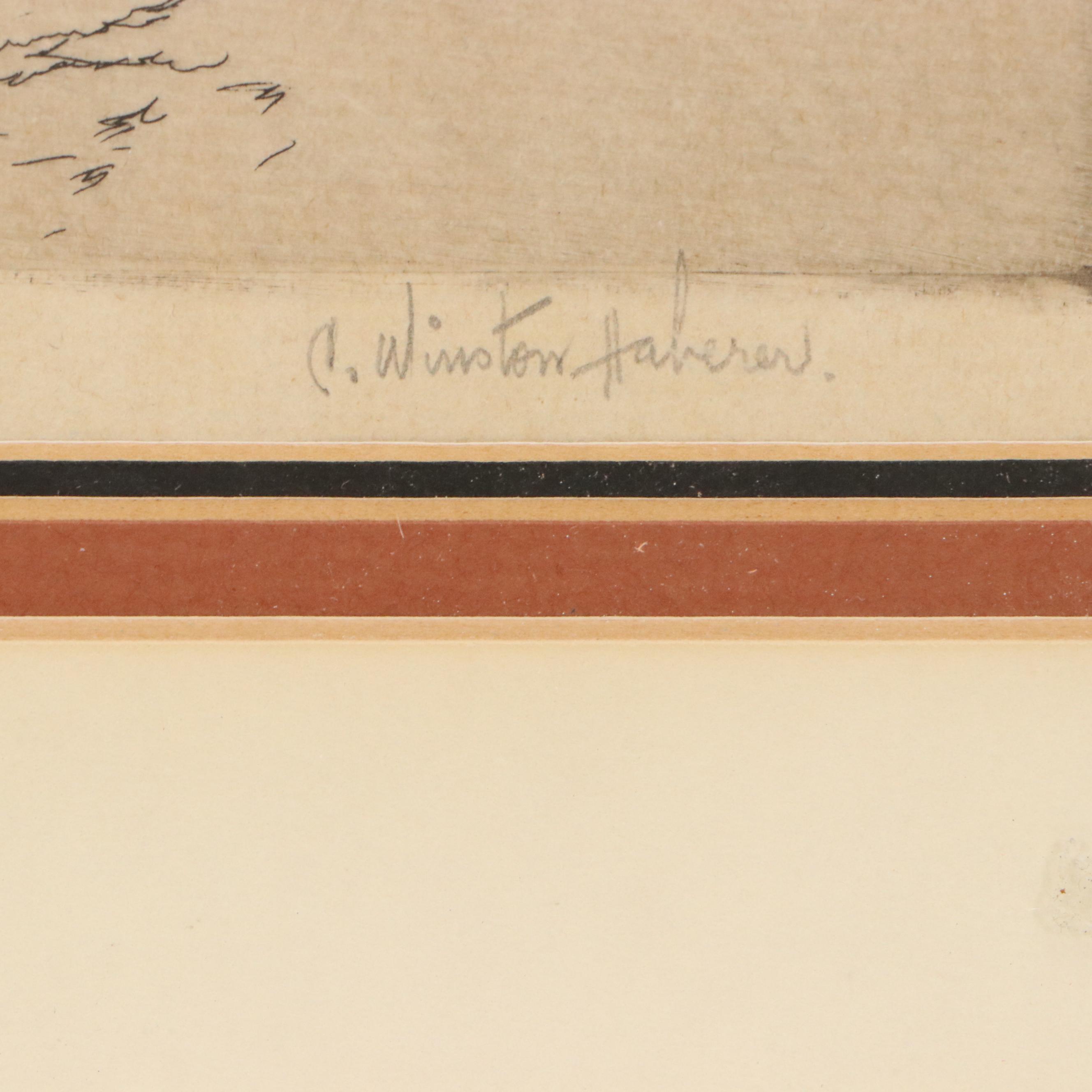 Charles Winston Haberer Etching "The Riverfront, Louisville, KY"