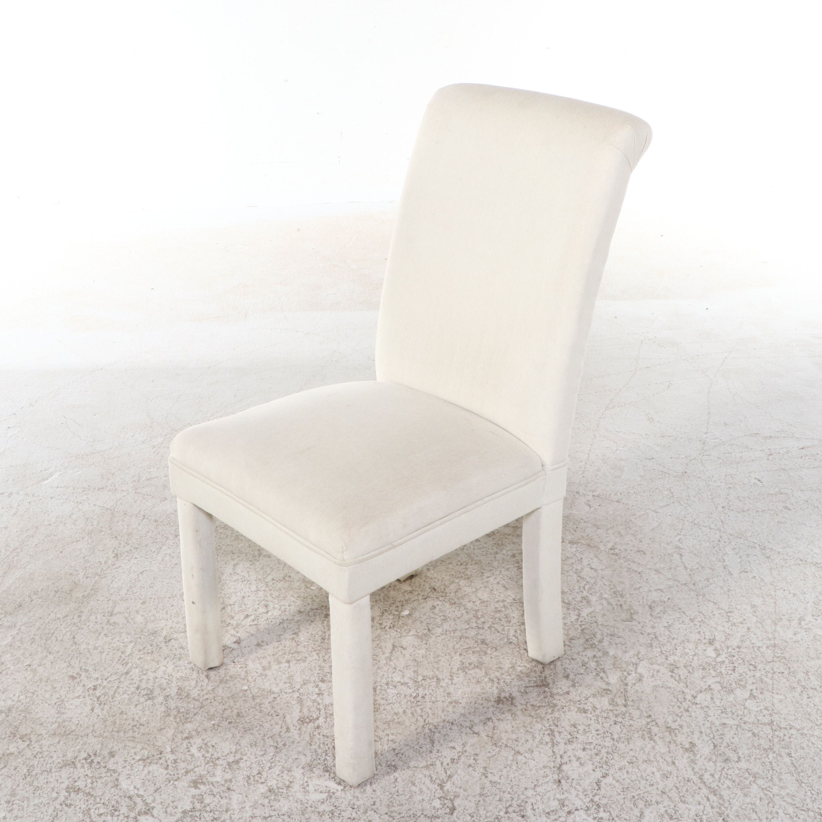 Set of Eight Parsons Style White Fabric Upholstered Dining Chairs