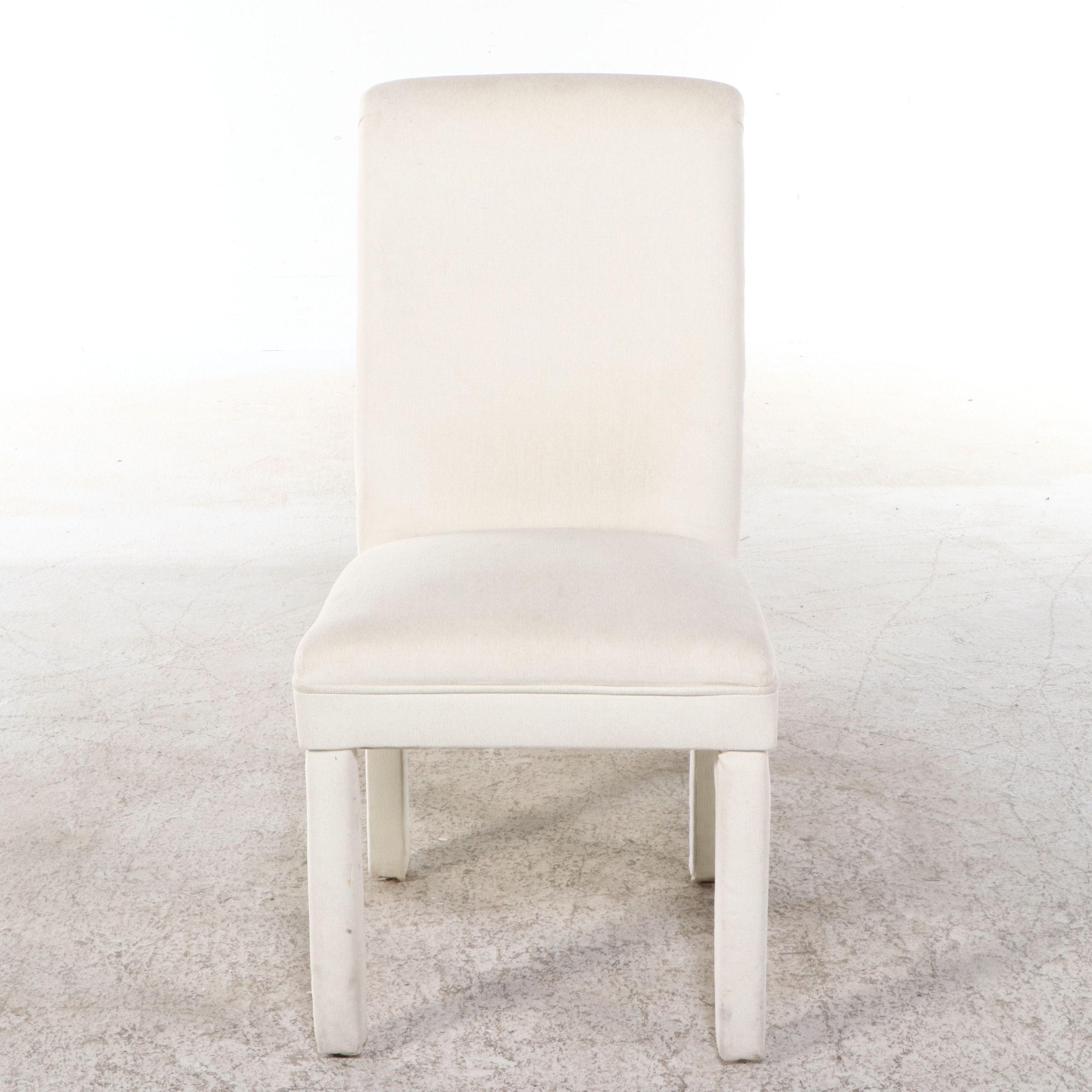 Set of Eight Parsons Style White Fabric Upholstered Dining Chairs