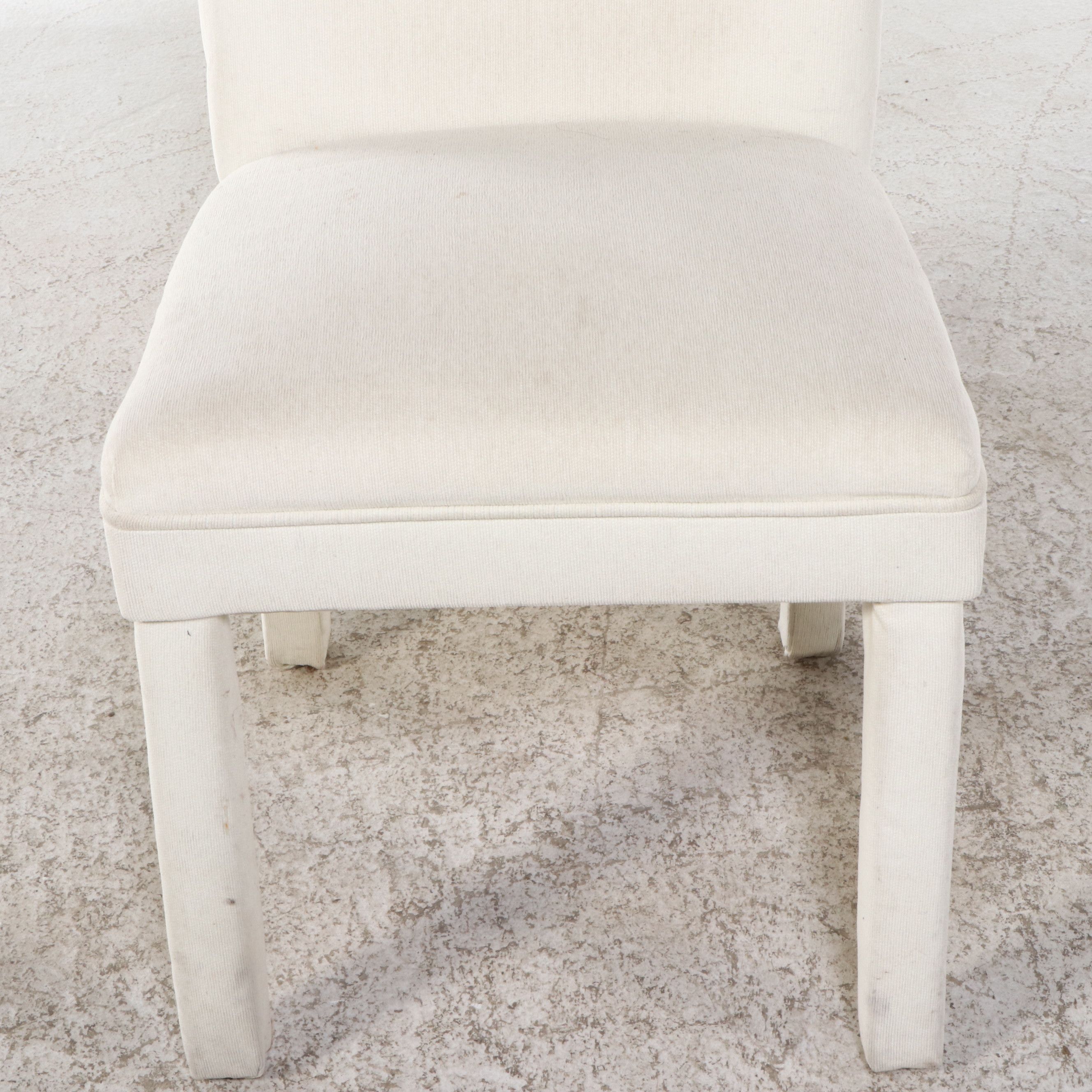Set of Eight Parsons Style White Fabric Upholstered Dining Chairs
