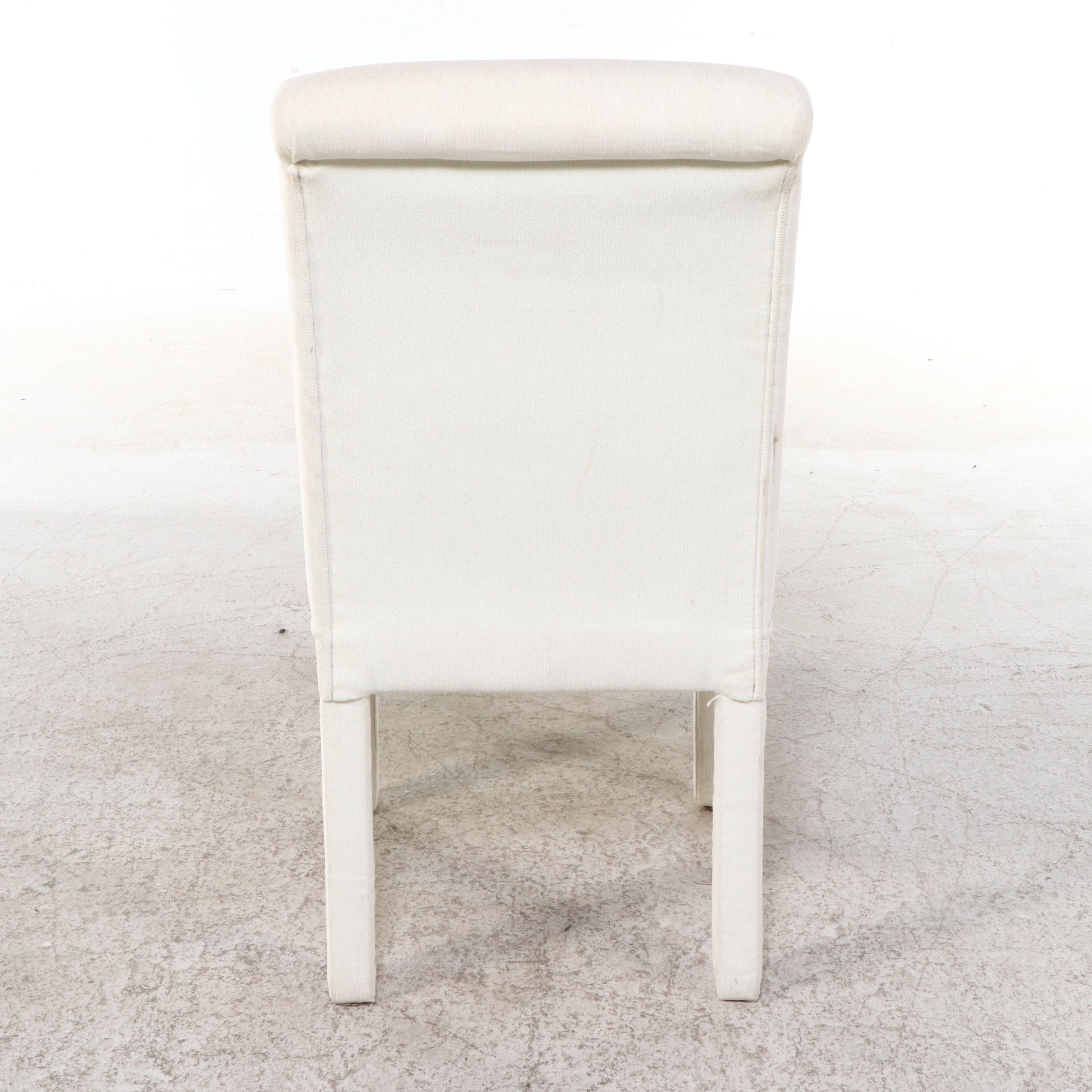 Set of Eight Parsons Style White Fabric Upholstered Dining Chairs