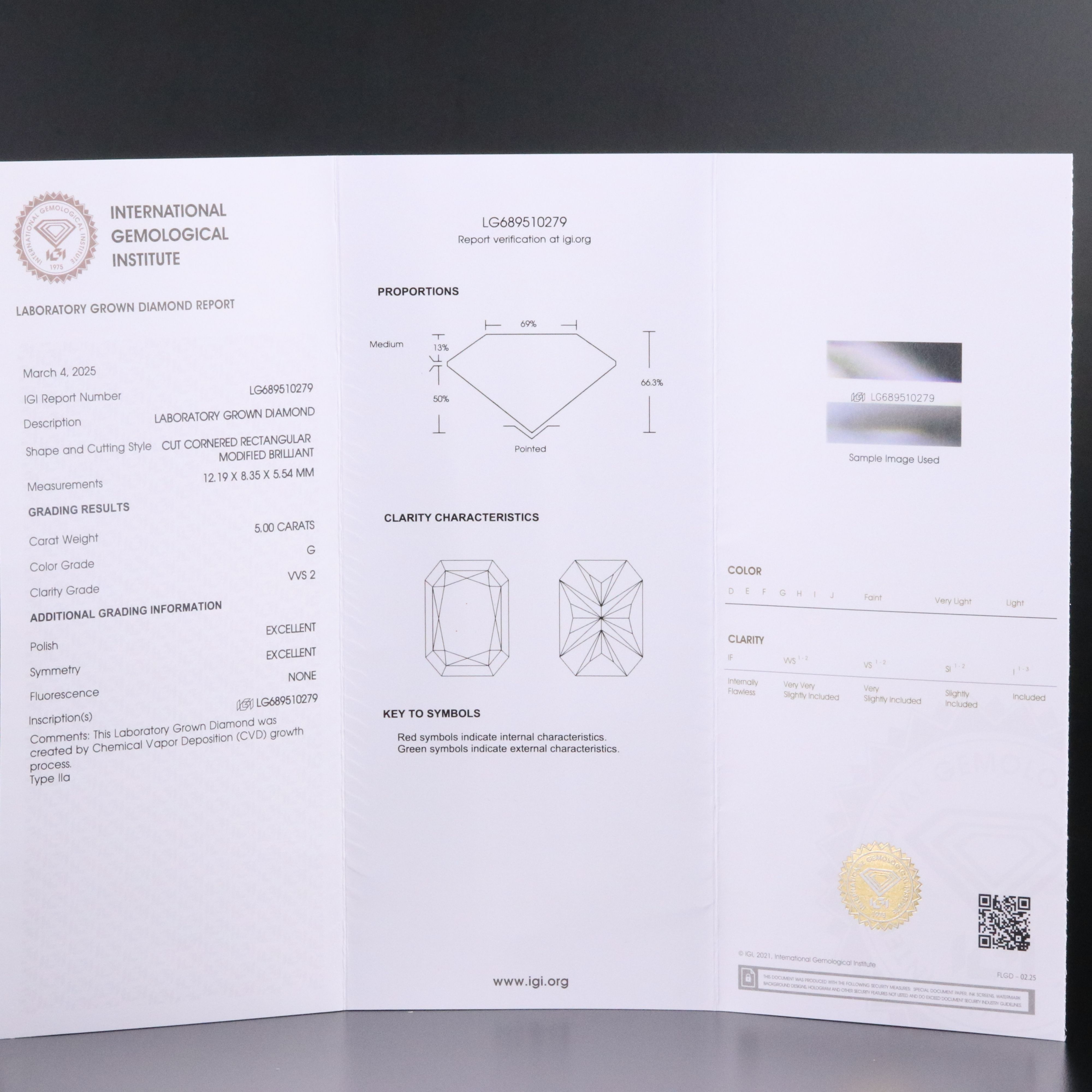 14K 5.00 CT Lab Grown Diamond Solitaire Pendant Necklace with IGI Report