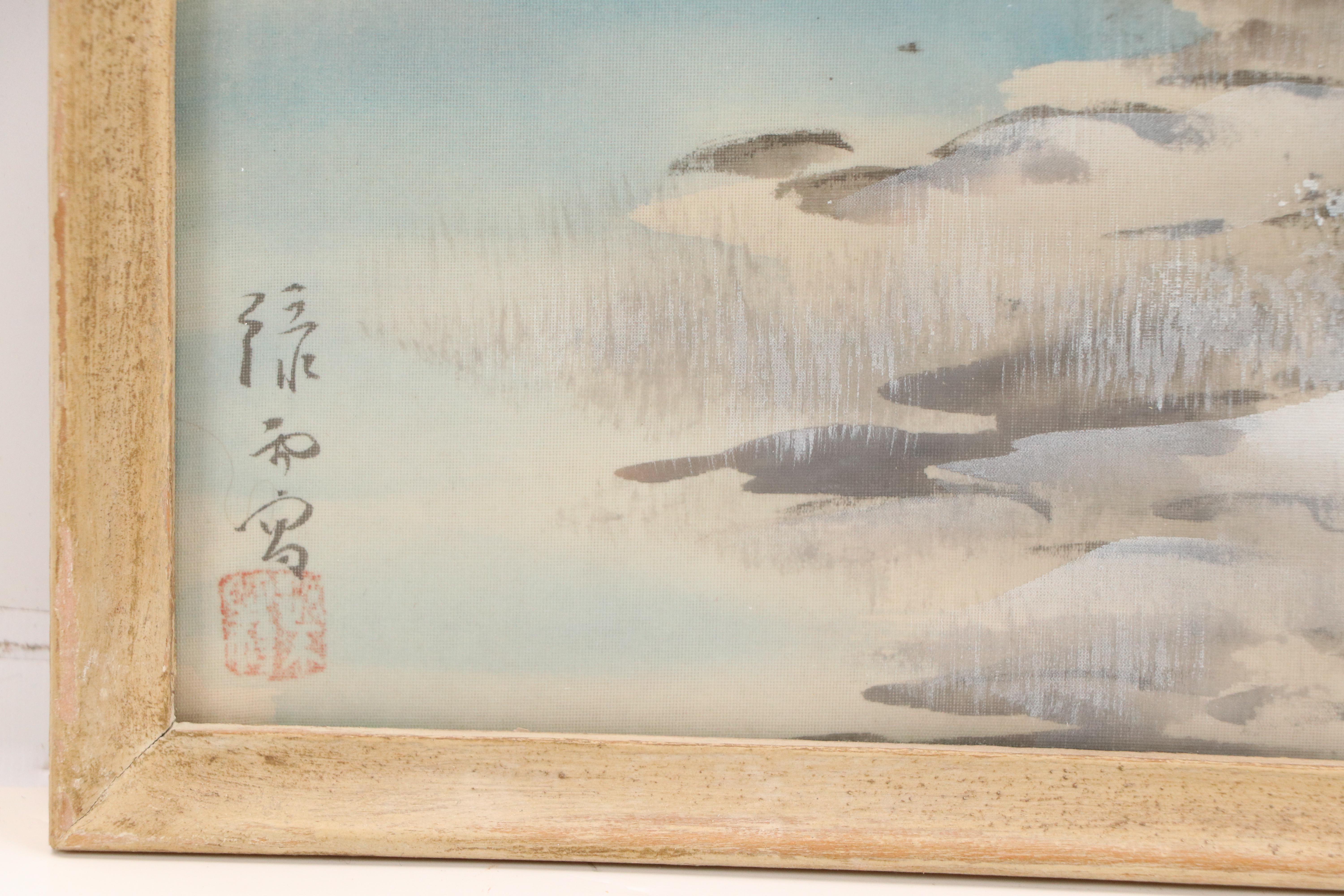 Chinese School Landscape Gouache Paintings of Riverside Home, 20th Century