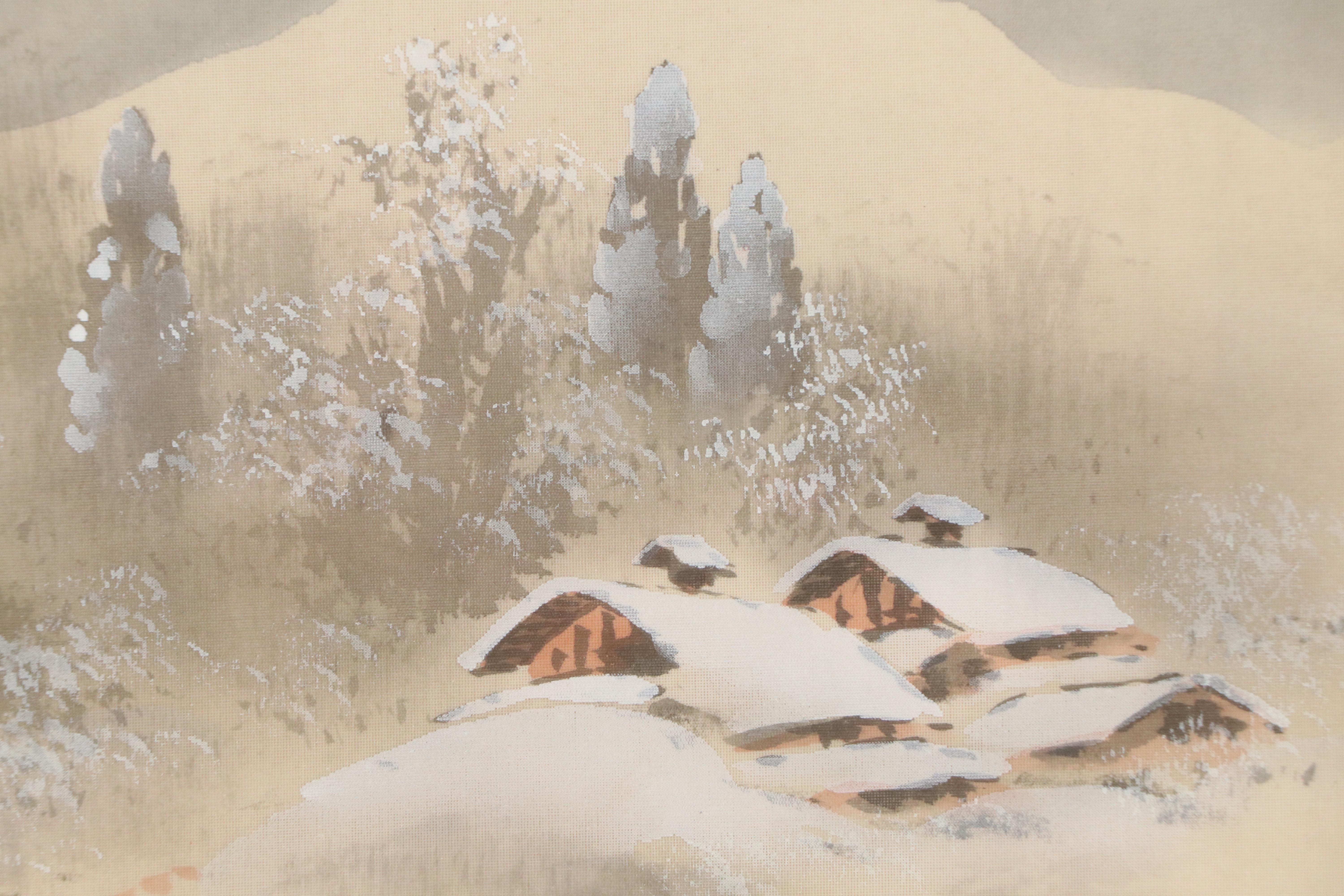 Chinese School Landscape Gouache Paintings of Riverside Home, 20th Century