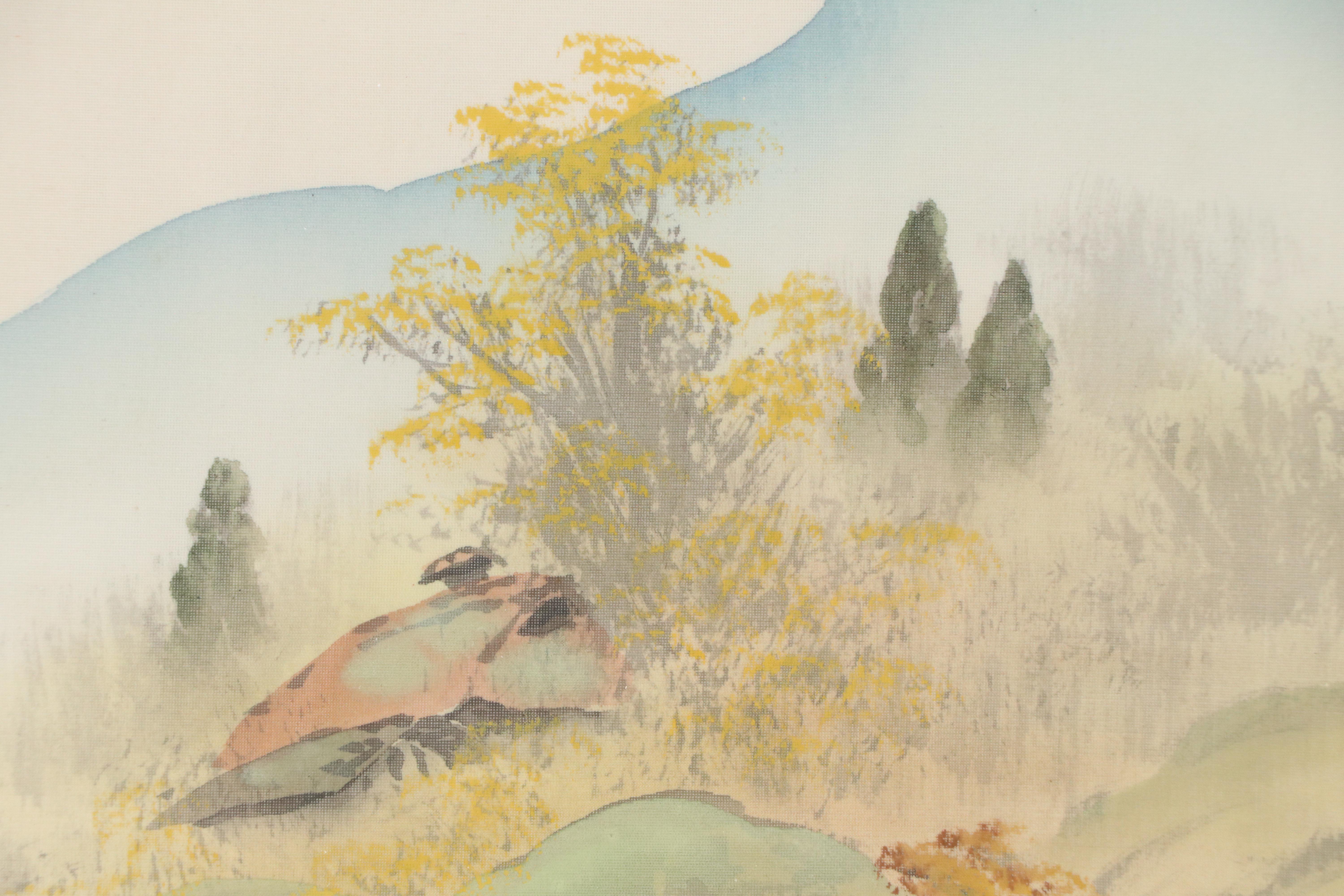 Chinese School Landscape Gouache Paintings of Riverside Home, 20th Century