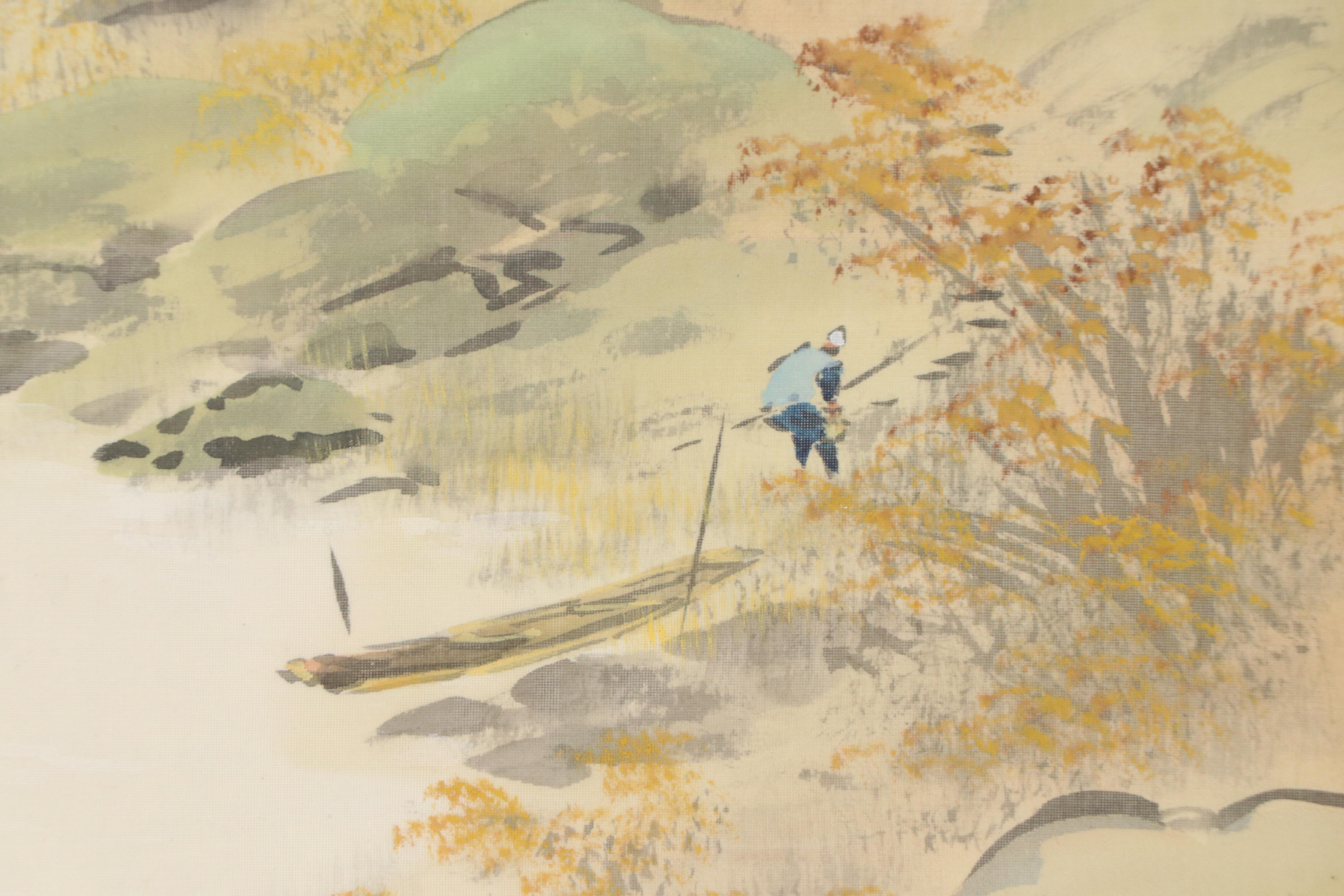 Chinese School Landscape Gouache Paintings of Riverside Home, 20th Century