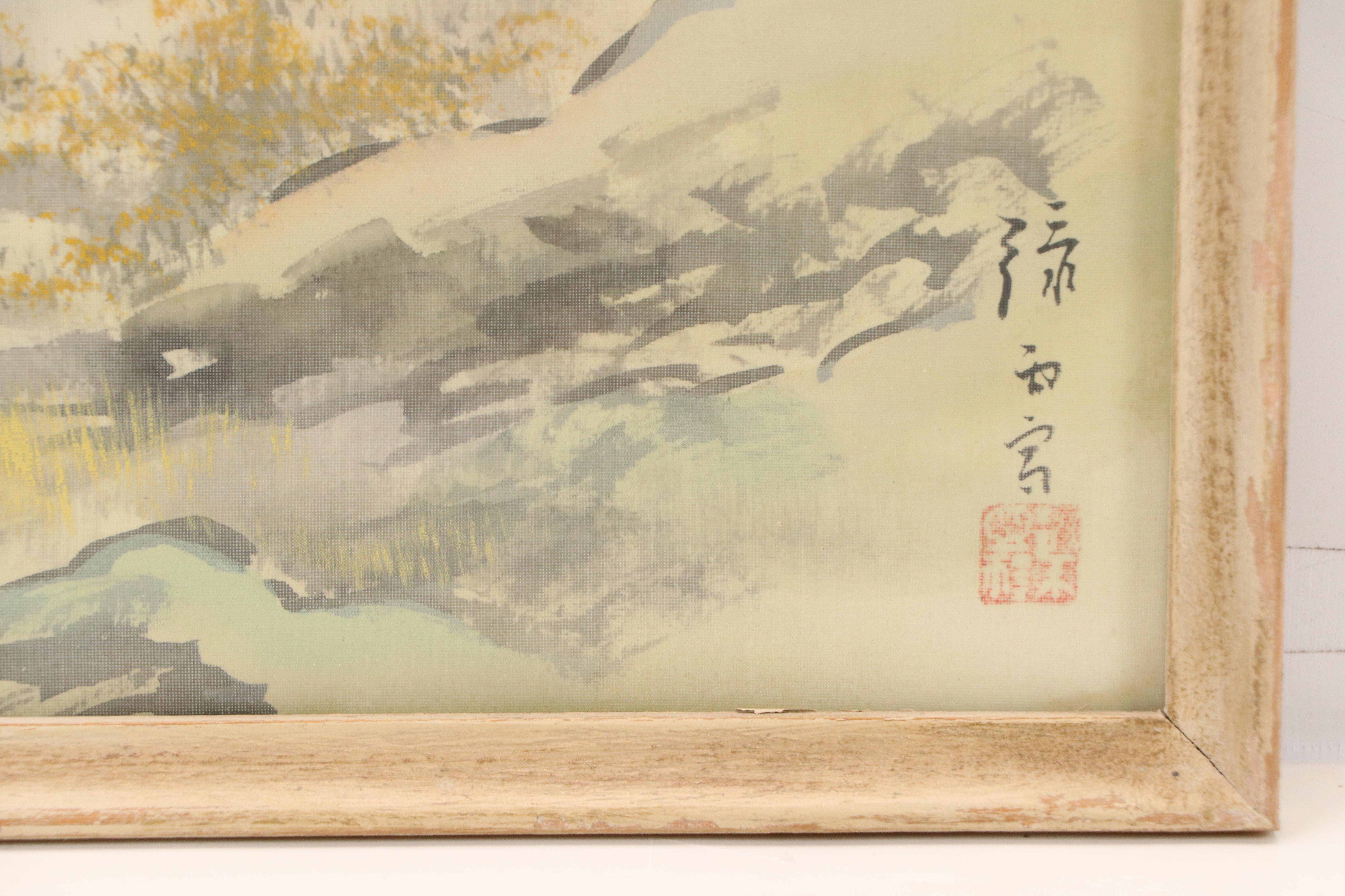 Chinese School Landscape Gouache Paintings of Riverside Home, 20th Century