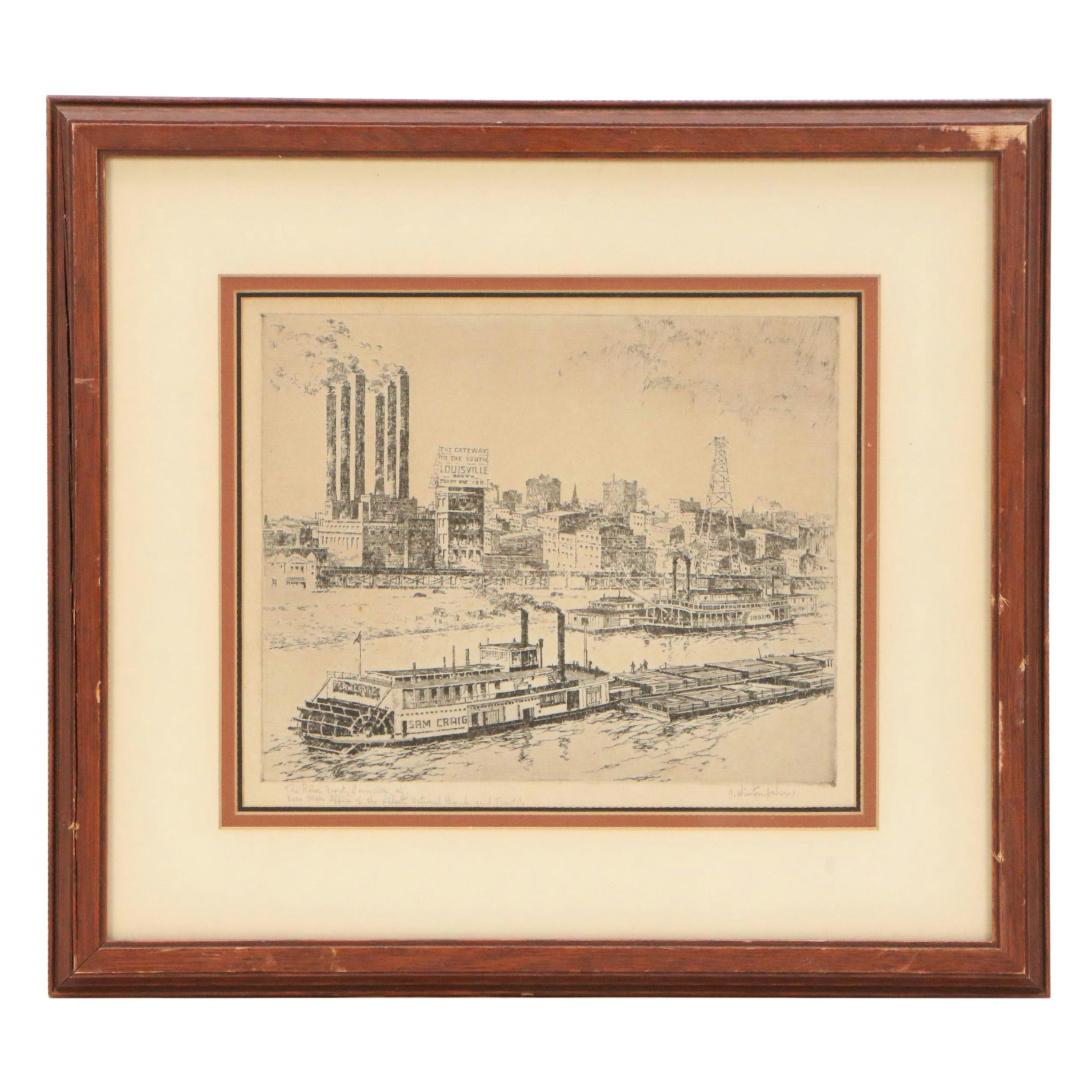 Charles Winston Haberer Etching "The Riverfront, Louisville, KY"