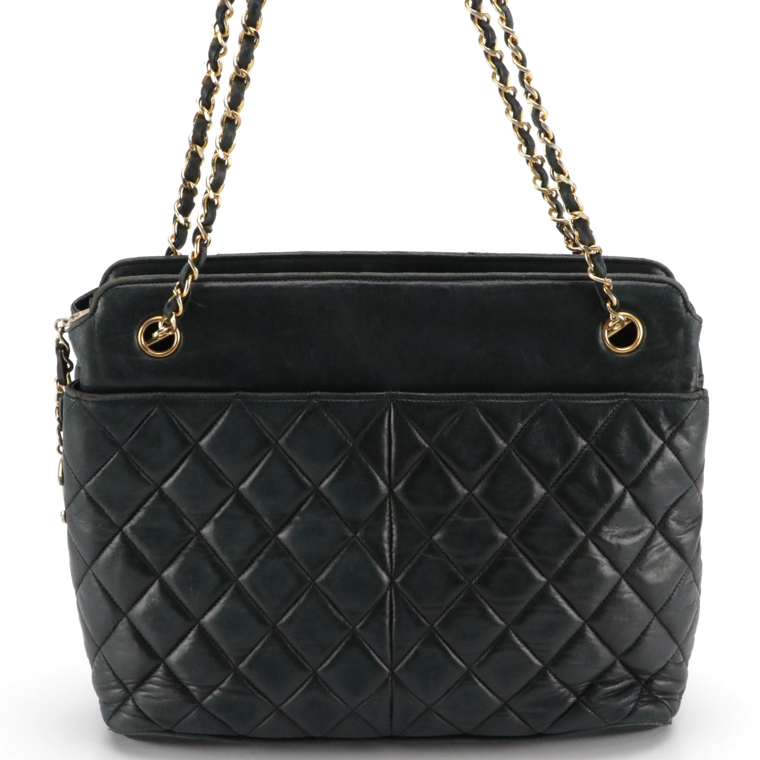 Chanel Black Quilted Lambskin Leather Double Front and Back Pocket Shoulder Bag