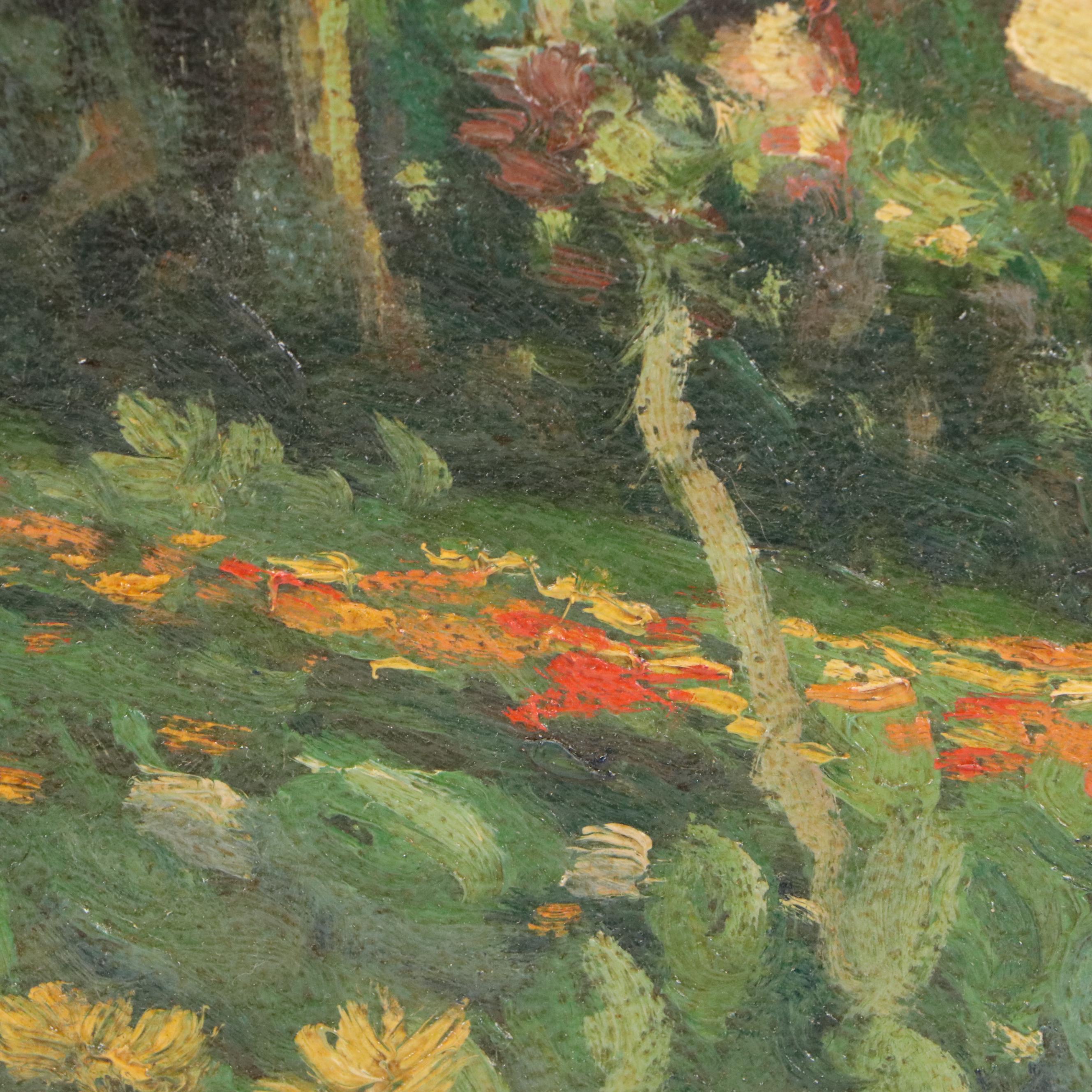 H. Don Donnelle Landscape Oil Painting of Clay Roof House and Garden