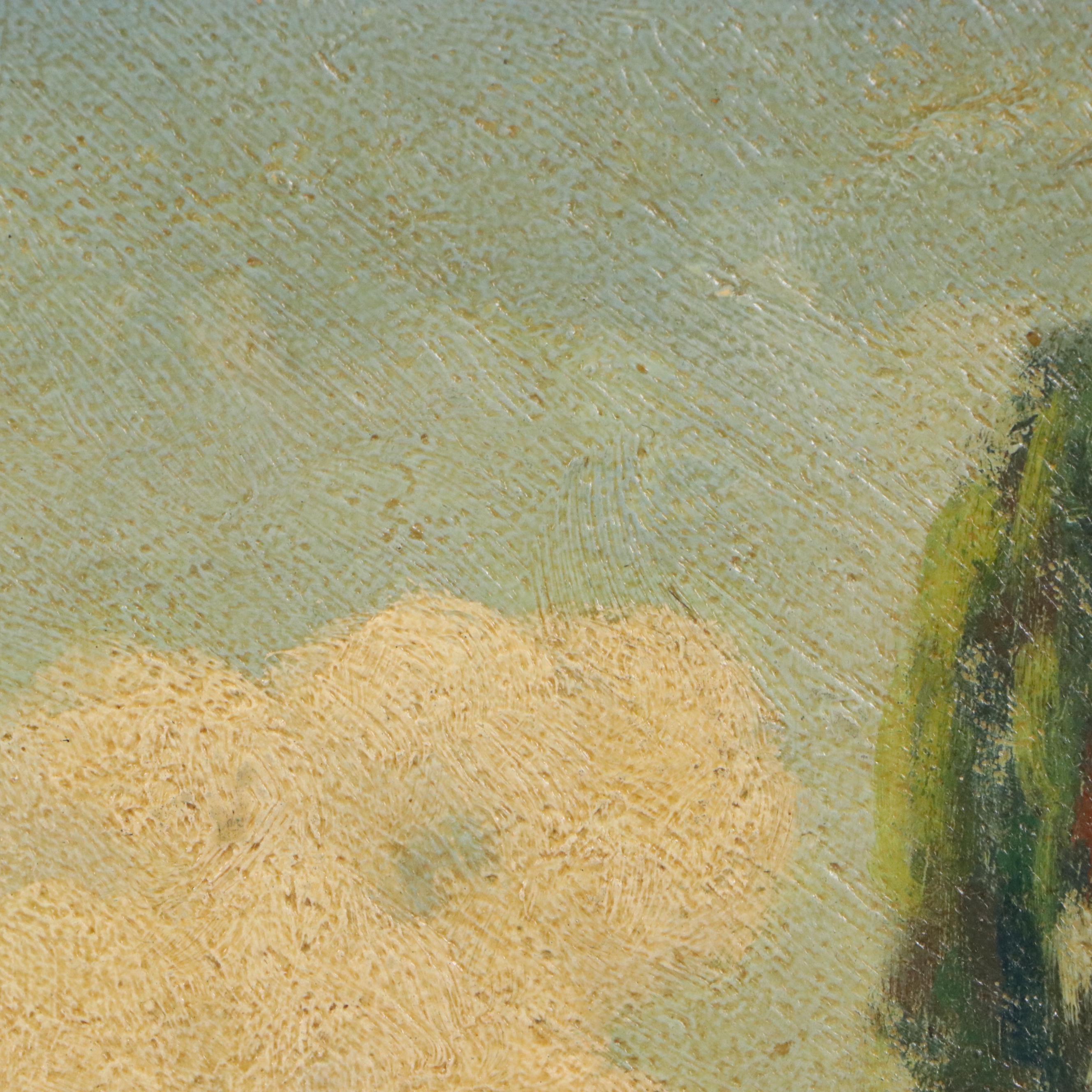 H. Don Donnelle Landscape Oil Painting of Clay Roof House and Garden