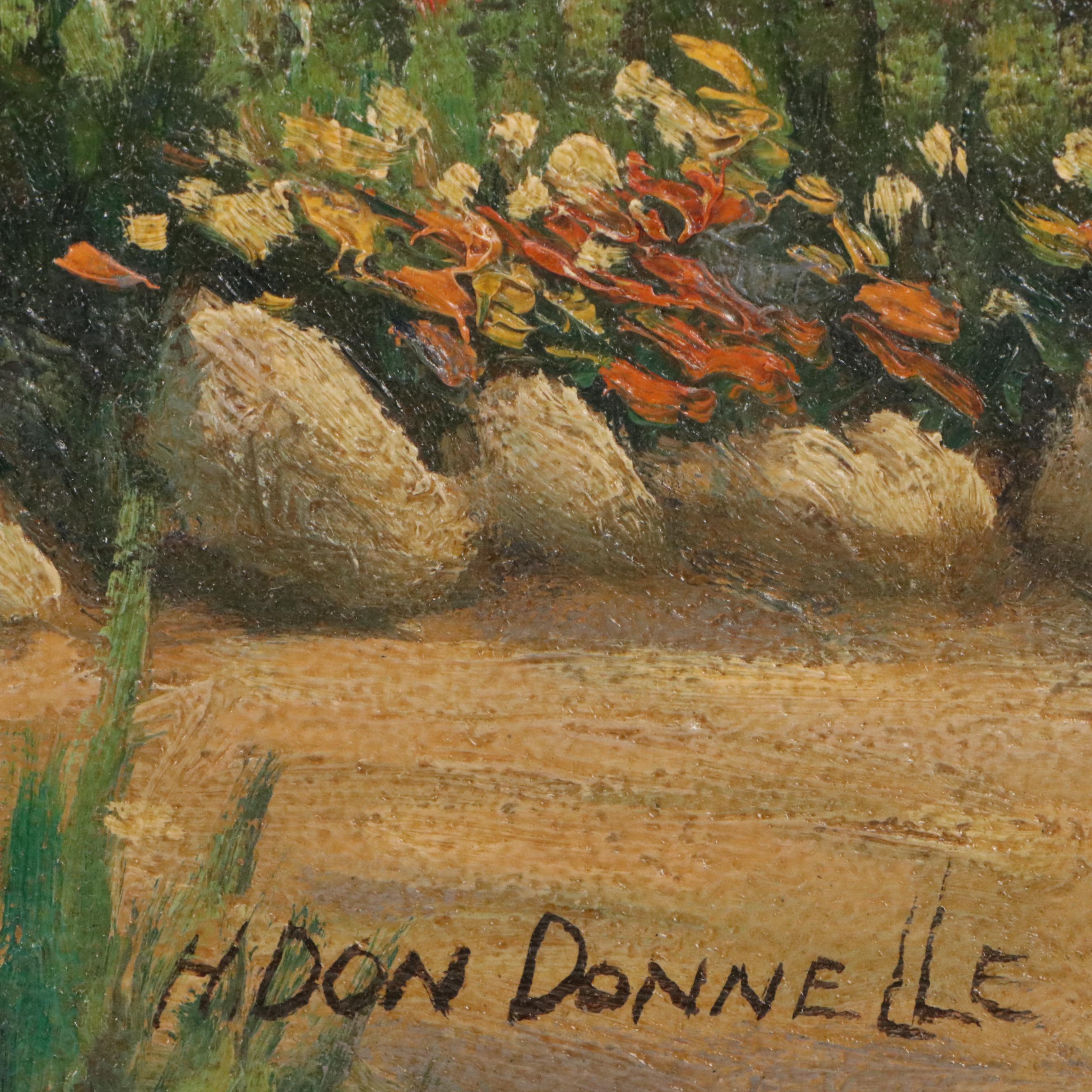 H. Don Donnelle Landscape Oil Painting of Clay Roof House and Garden