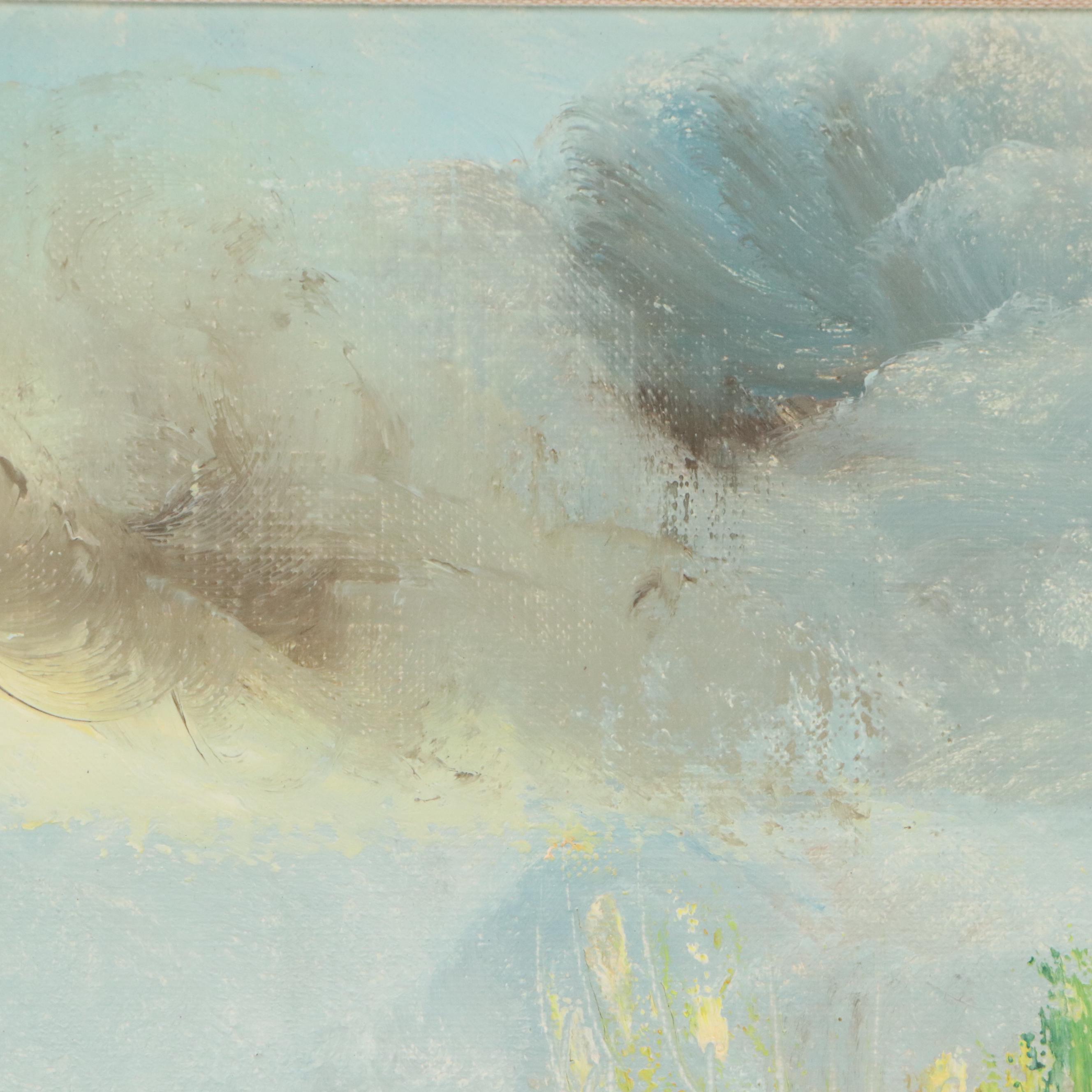 Landscape Oil Painting of Canal with Sailing Boat and Cottage