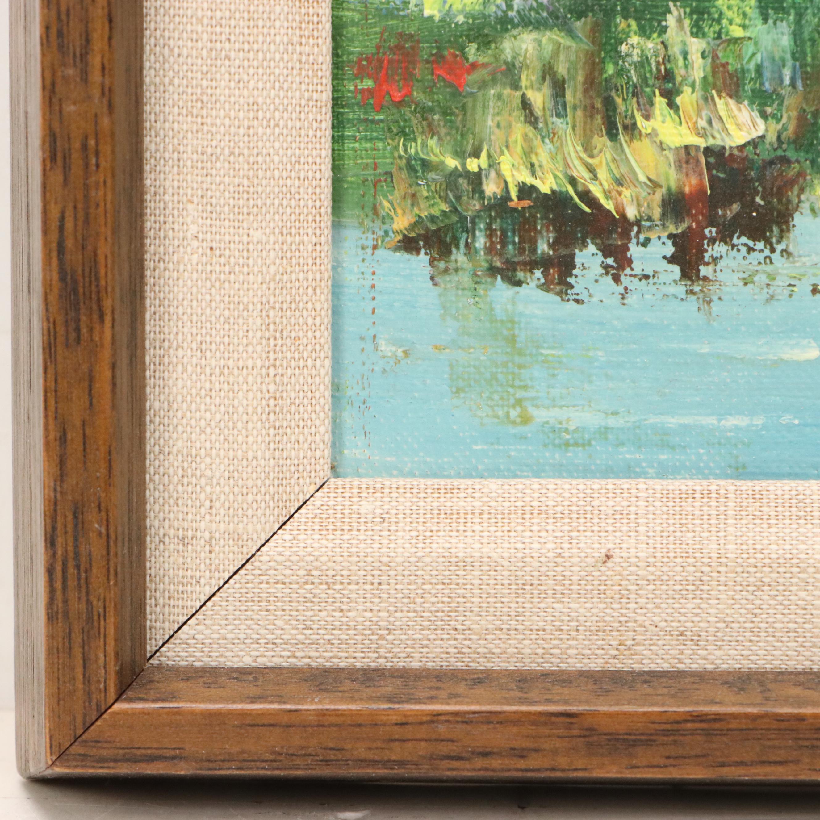 Landscape Oil Painting of Canal with Sailing Boat and Cottage