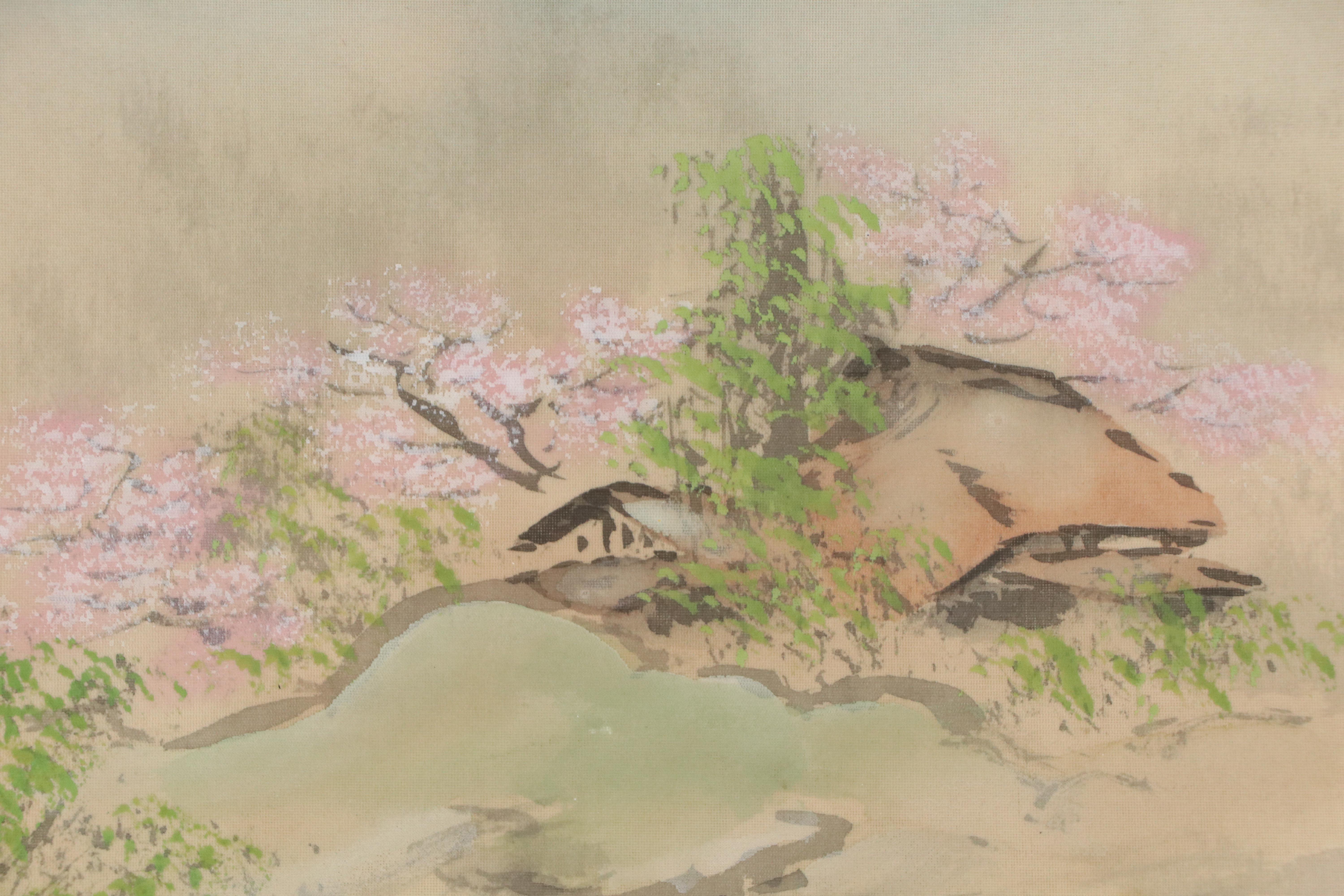 Chinese School Landscape Gouache Paintings of Riverside Home, 20th Century