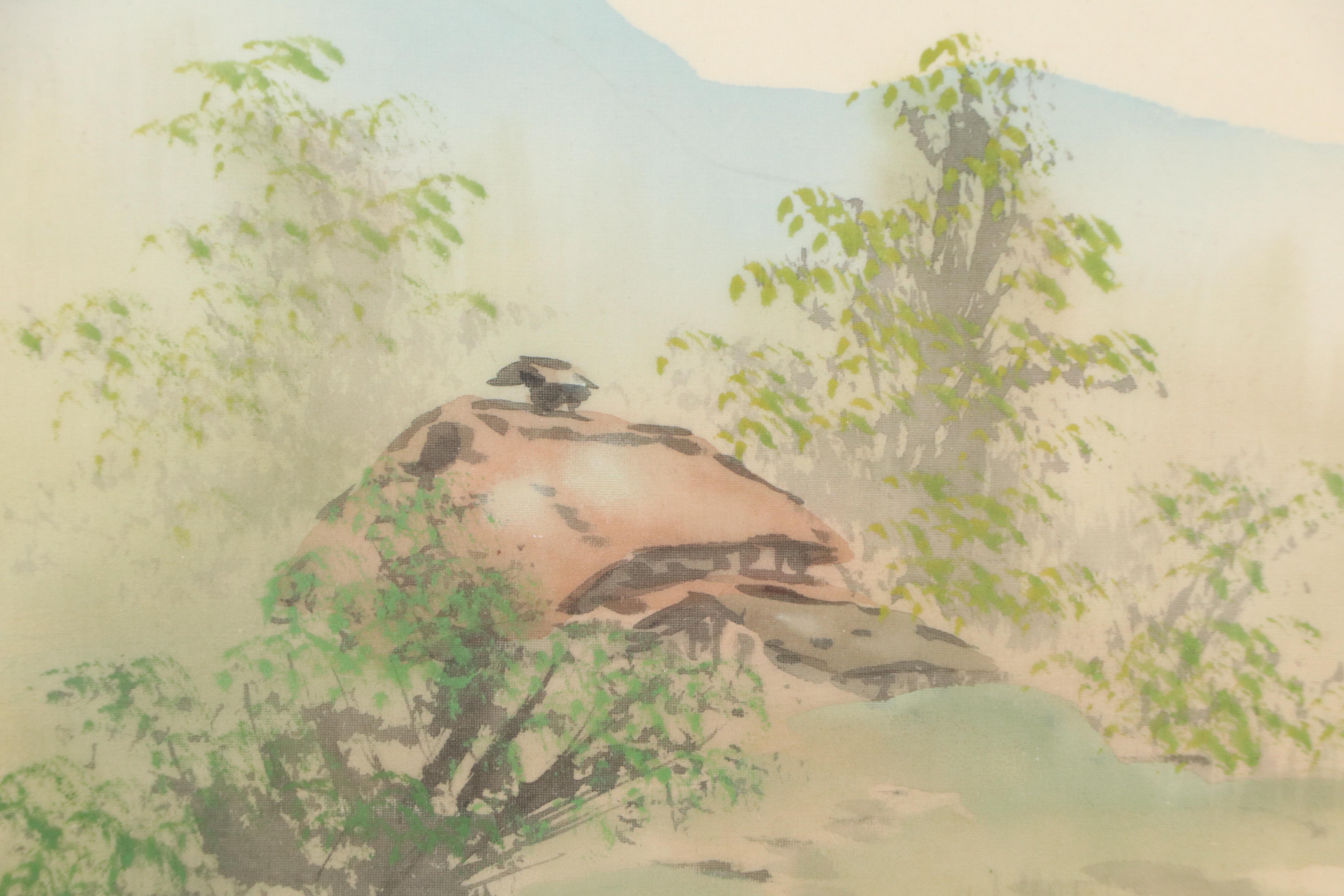 Chinese School Landscape Gouache Paintings of Riverside Home, 20th Century