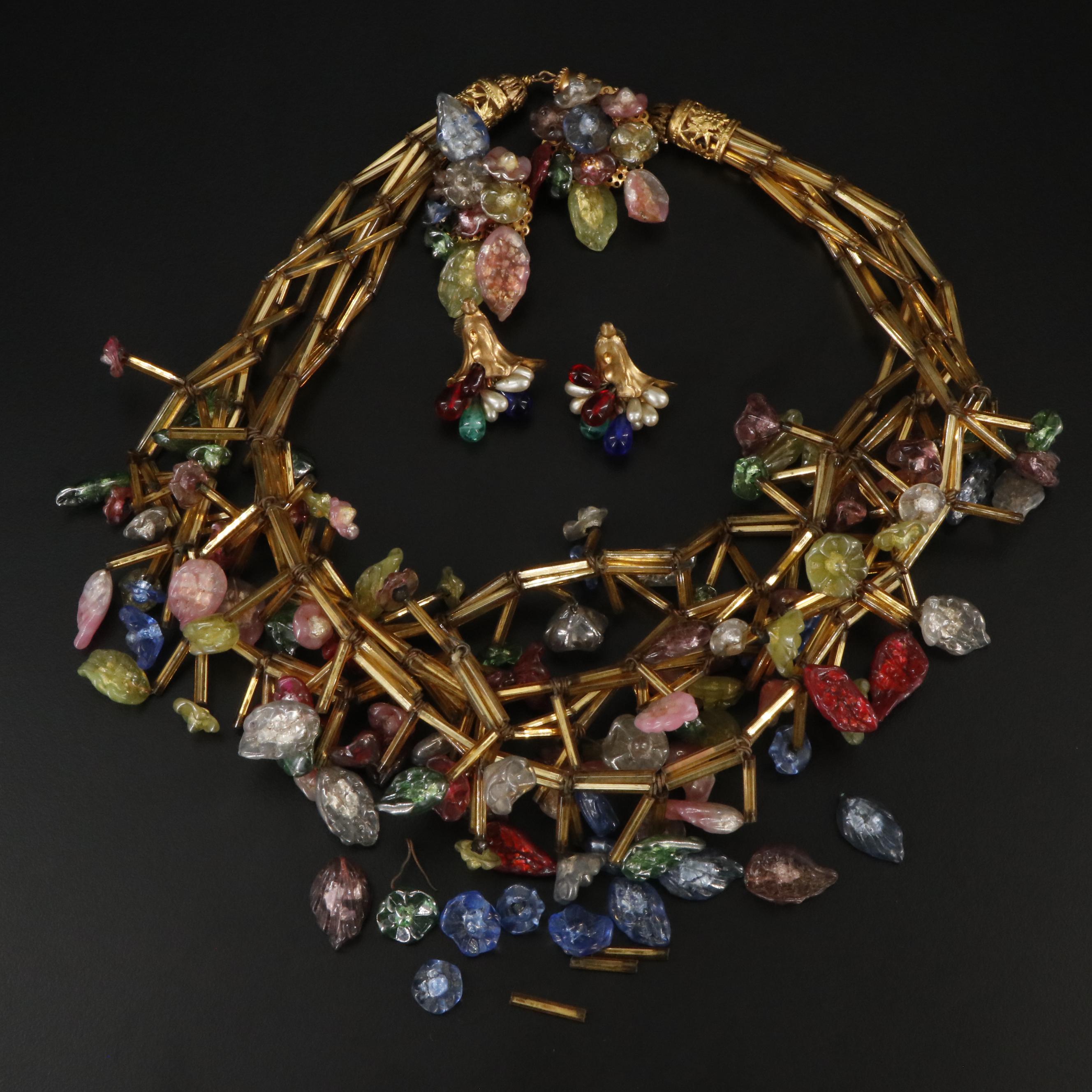 Vintage Necklace and Earring Collection Featuring Lava Glass