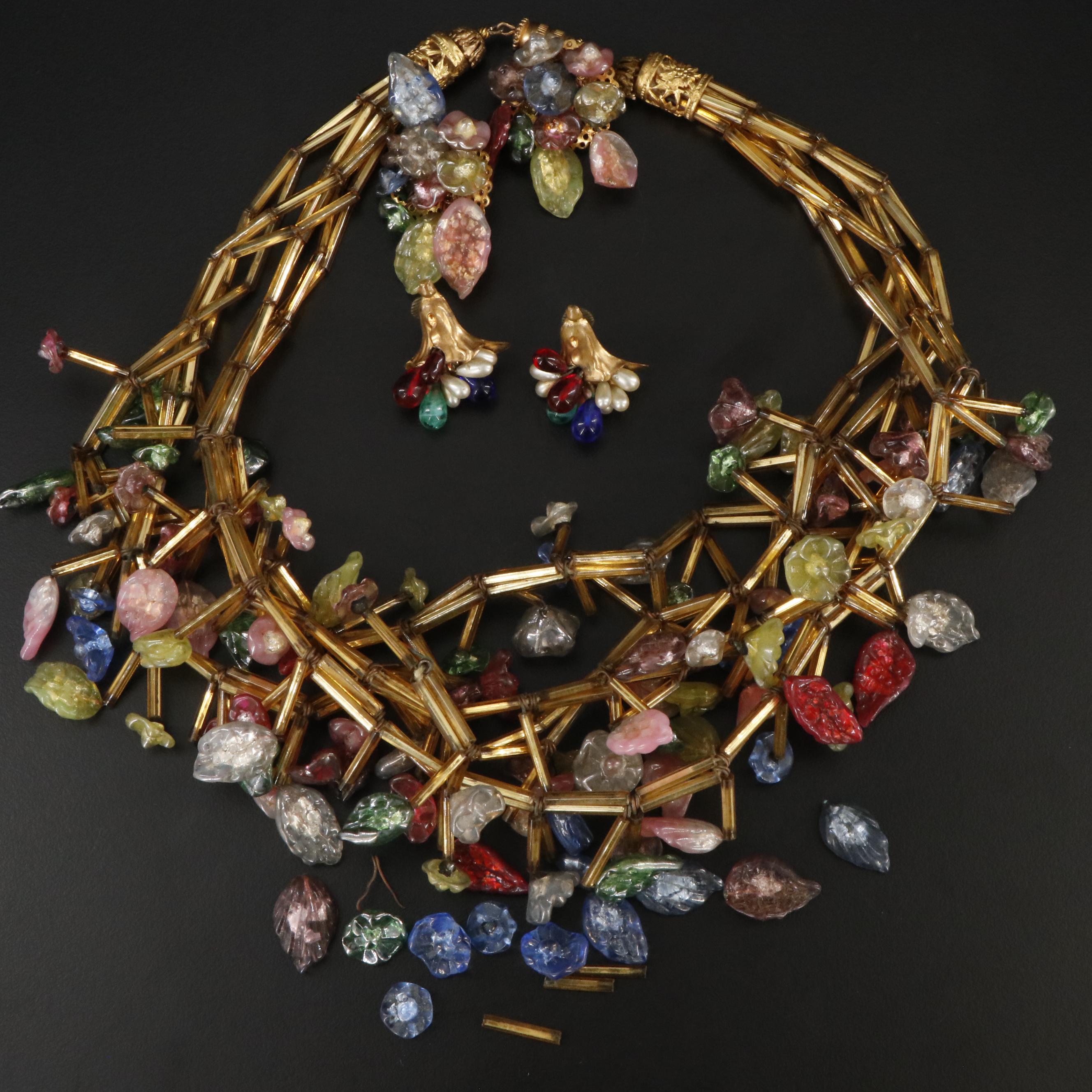 Vintage Necklace and Earring Collection Featuring Lava Glass