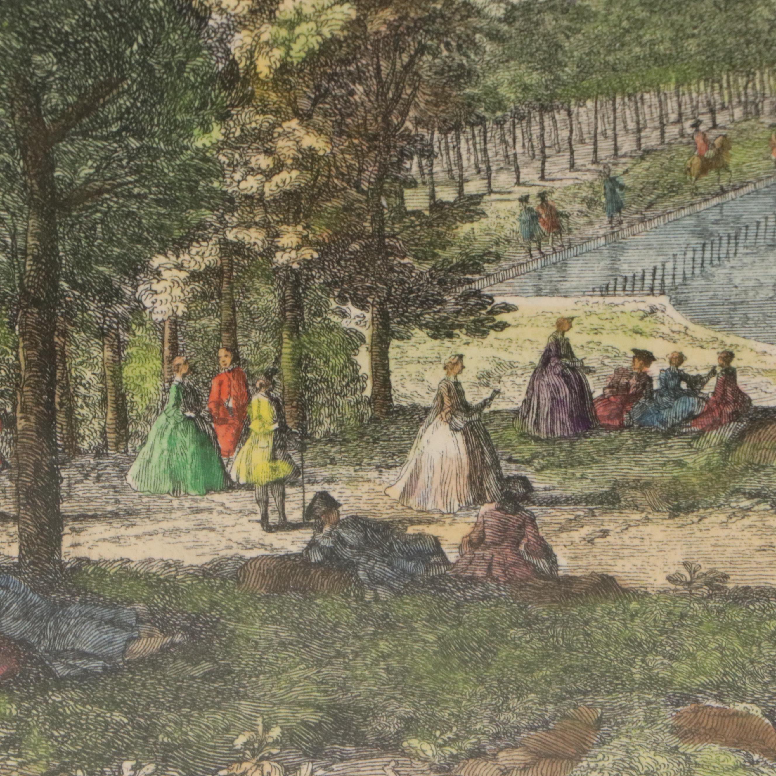 Hand-Colored Engraving "Vue de Château de Versailles du Côté de l'Orangerie"