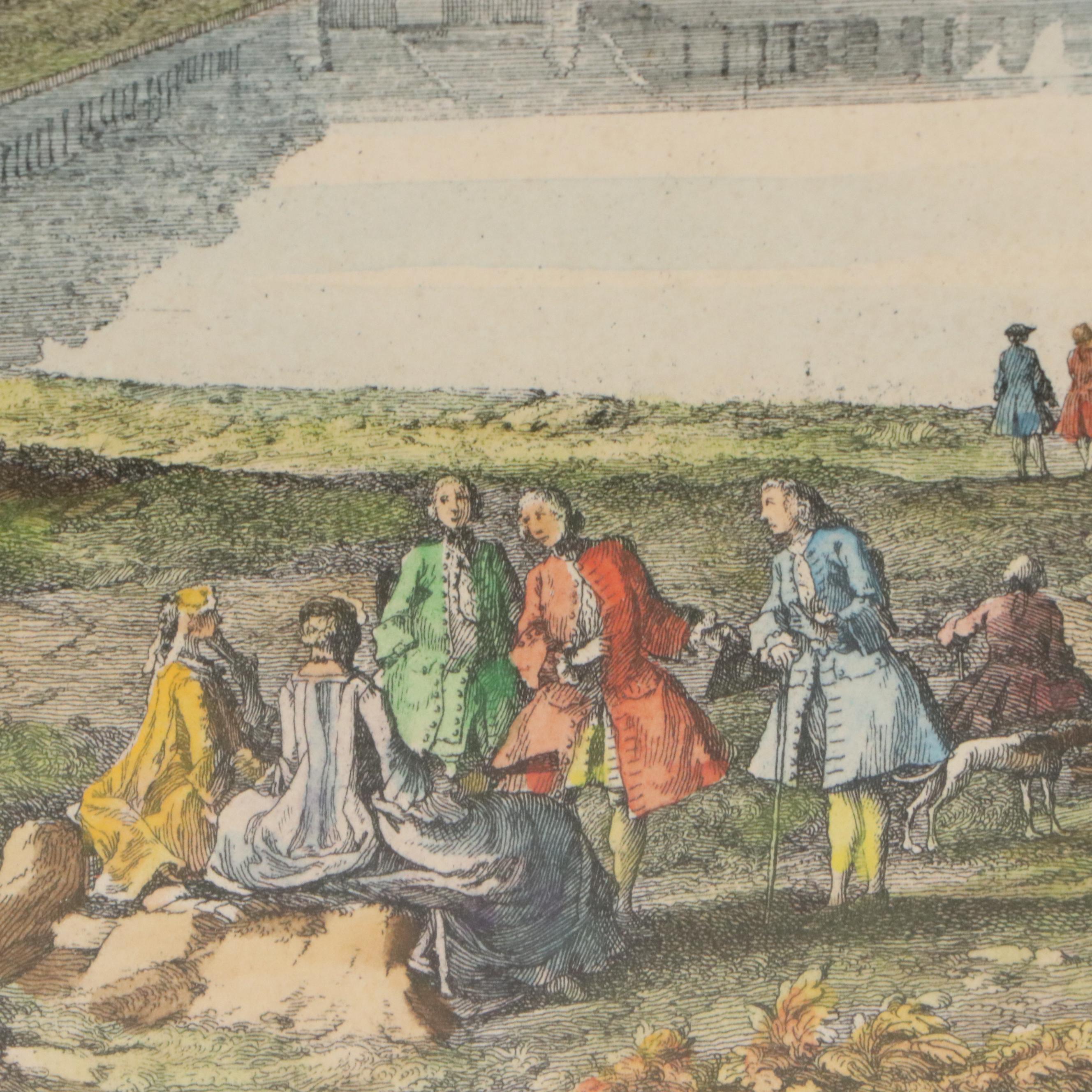 Hand-Colored Engraving "Vue de Château de Versailles du Côté de l'Orangerie"