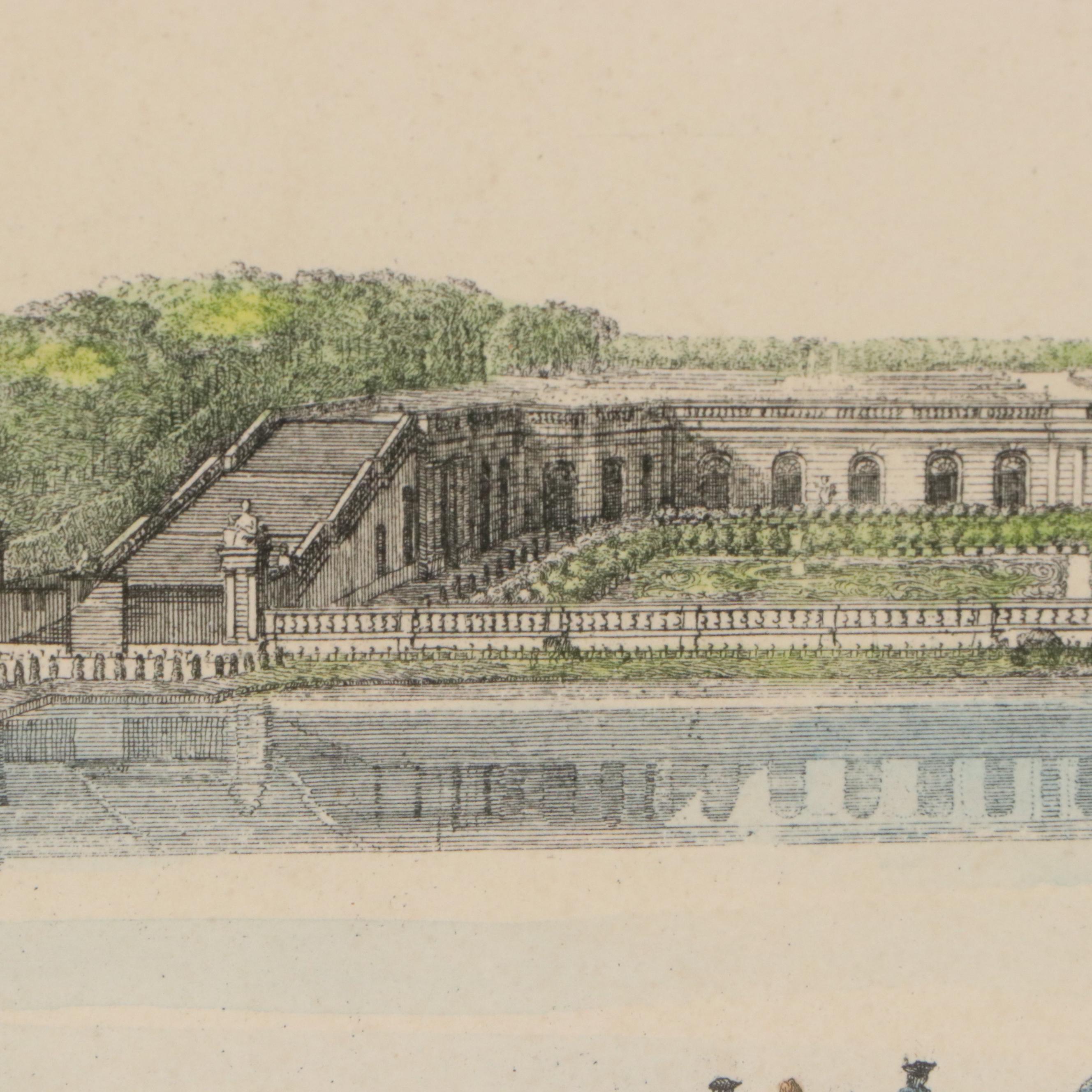 Hand-Colored Engraving "Vue de Château de Versailles du Côté de l'Orangerie"