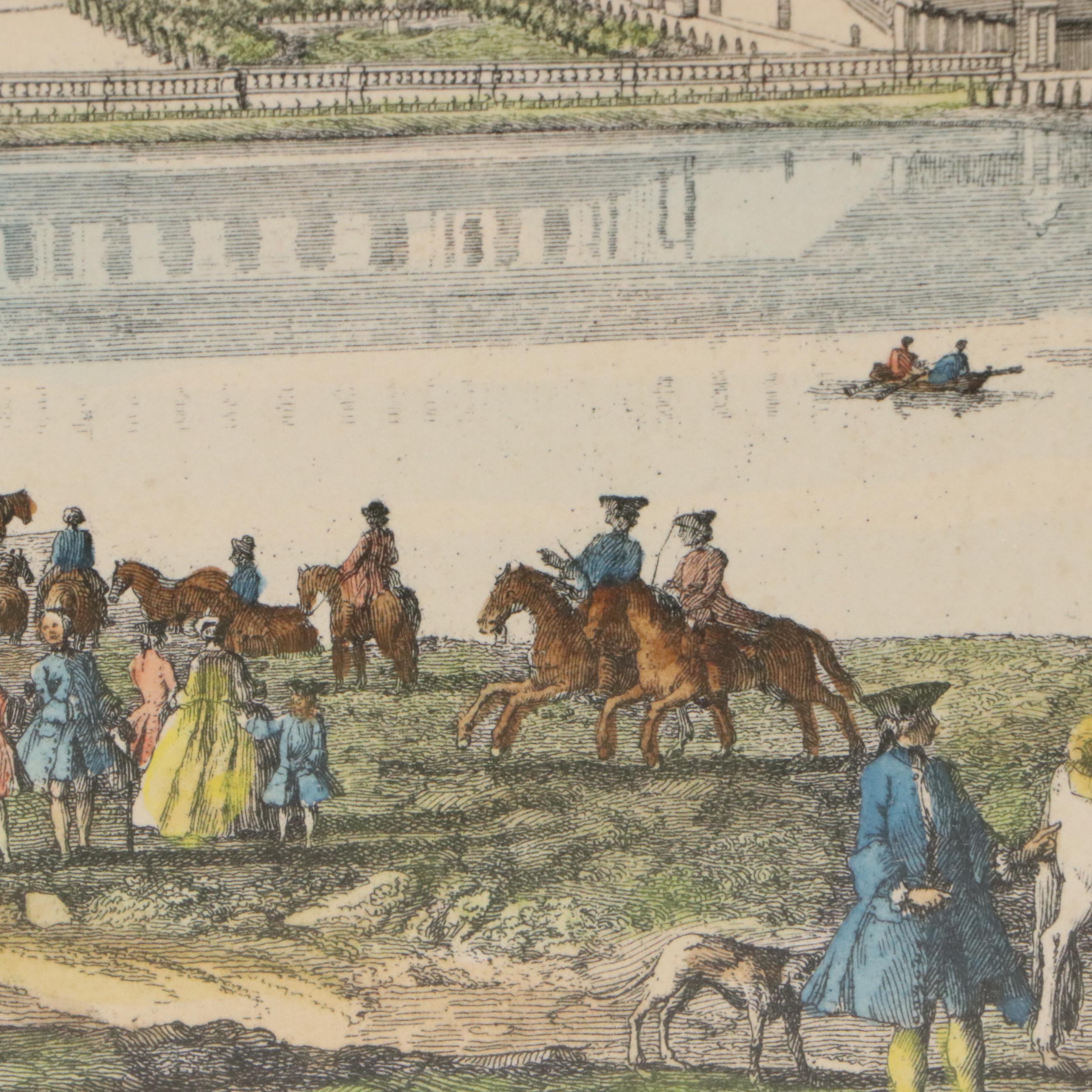 Hand-Colored Engraving "Vue de Château de Versailles du Côté de l'Orangerie"
