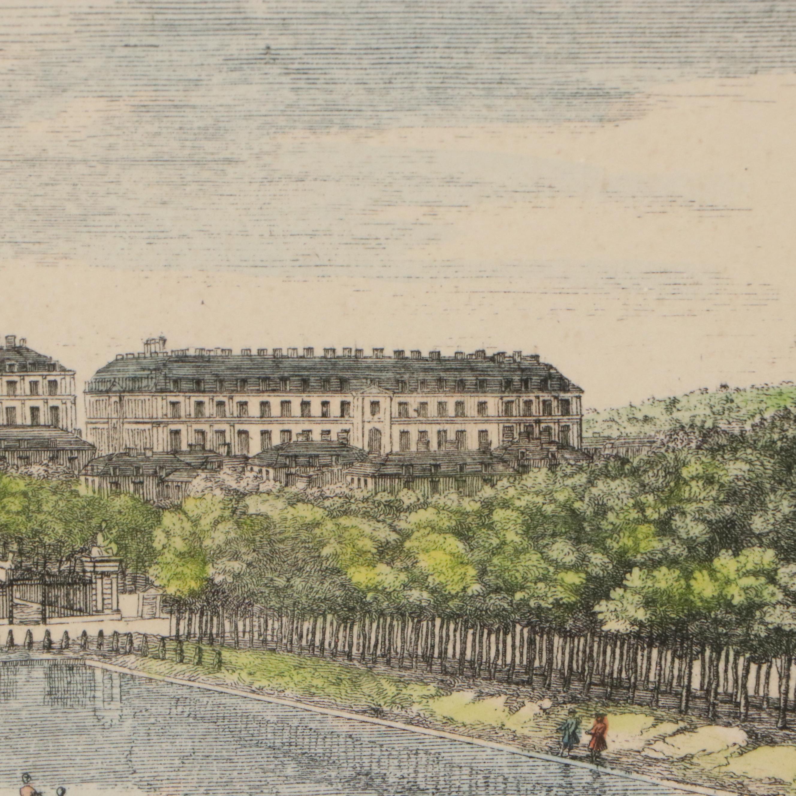 Hand-Colored Engraving "Vue de Château de Versailles du Côté de l'Orangerie"