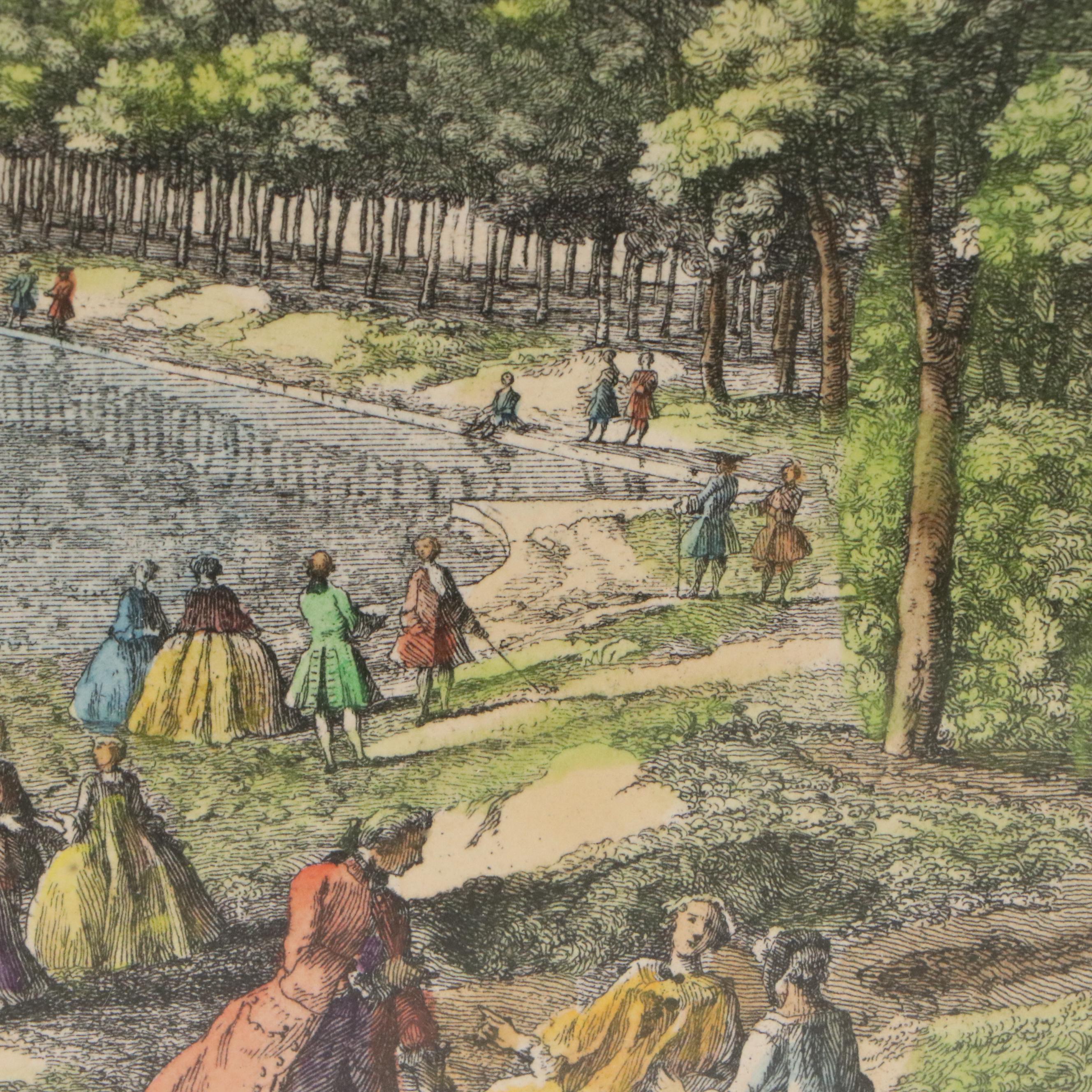 Hand-Colored Engraving "Vue de Château de Versailles du Côté de l'Orangerie"