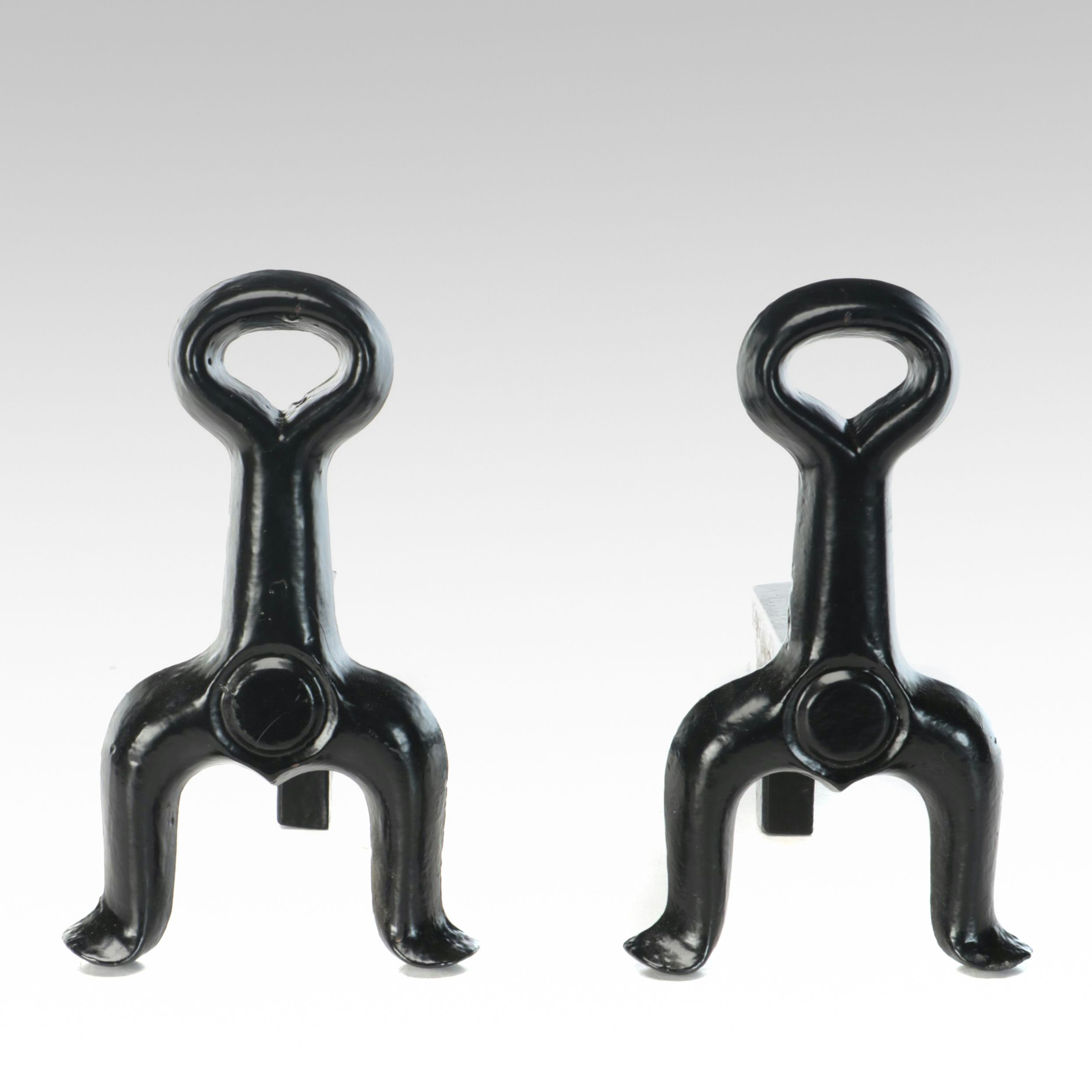 Arts and Crafts Style Painted Cast Iron Andirons, Early to Mid-20th Century