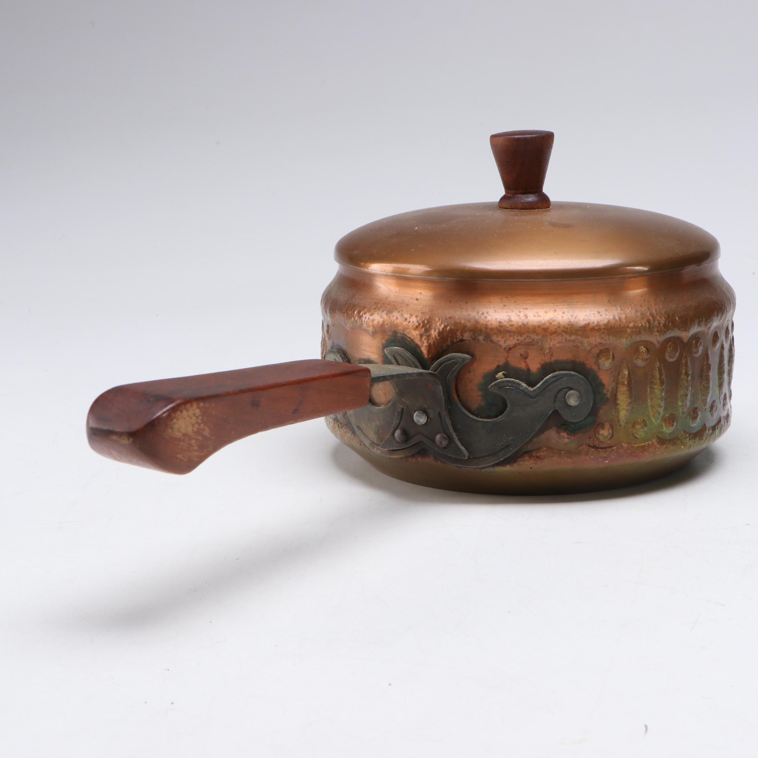 Copper Veneer Fondue Pot Set with Wrought Metal Burner Stand