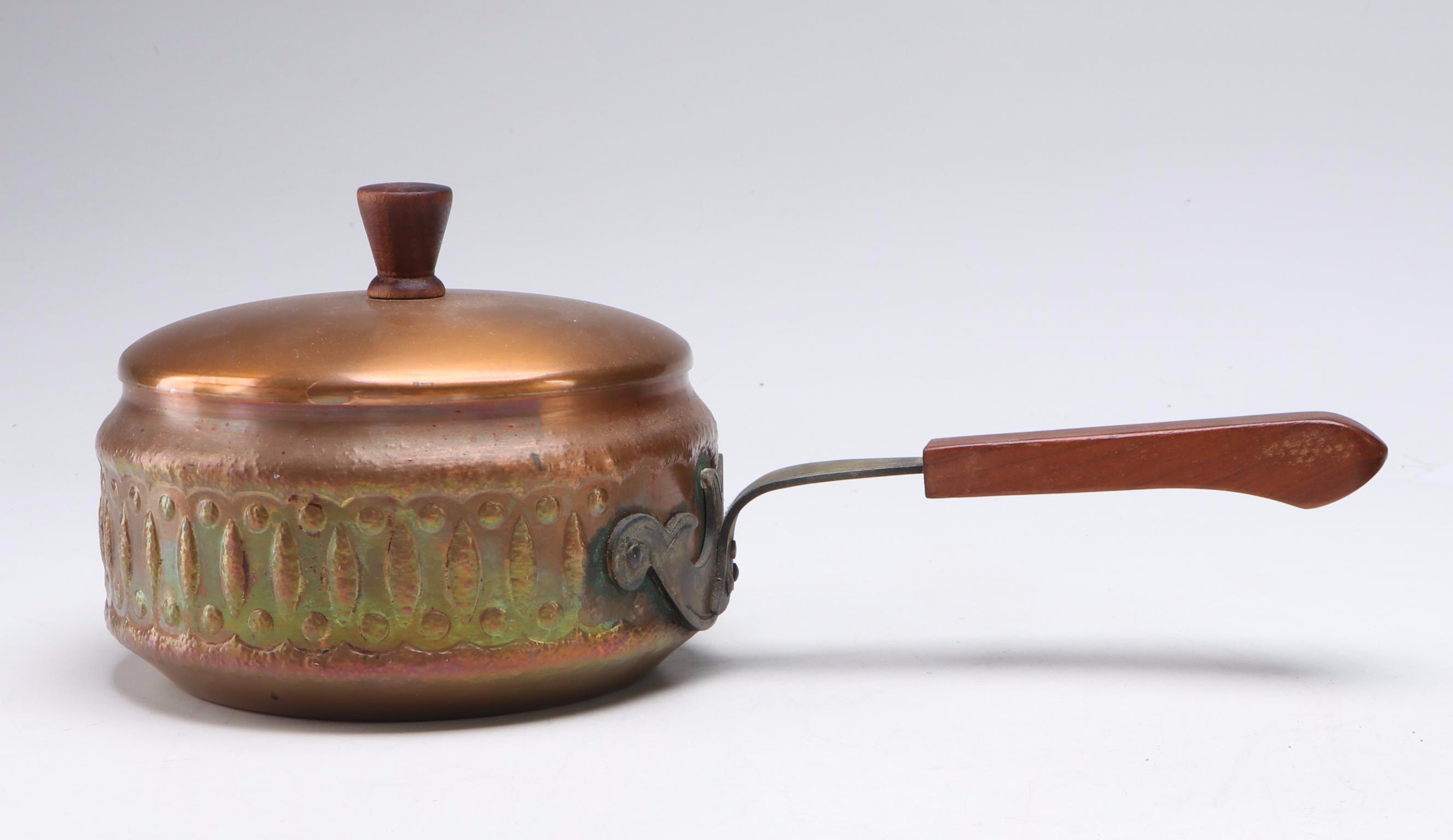 Copper Veneer Fondue Pot Set with Wrought Metal Burner Stand