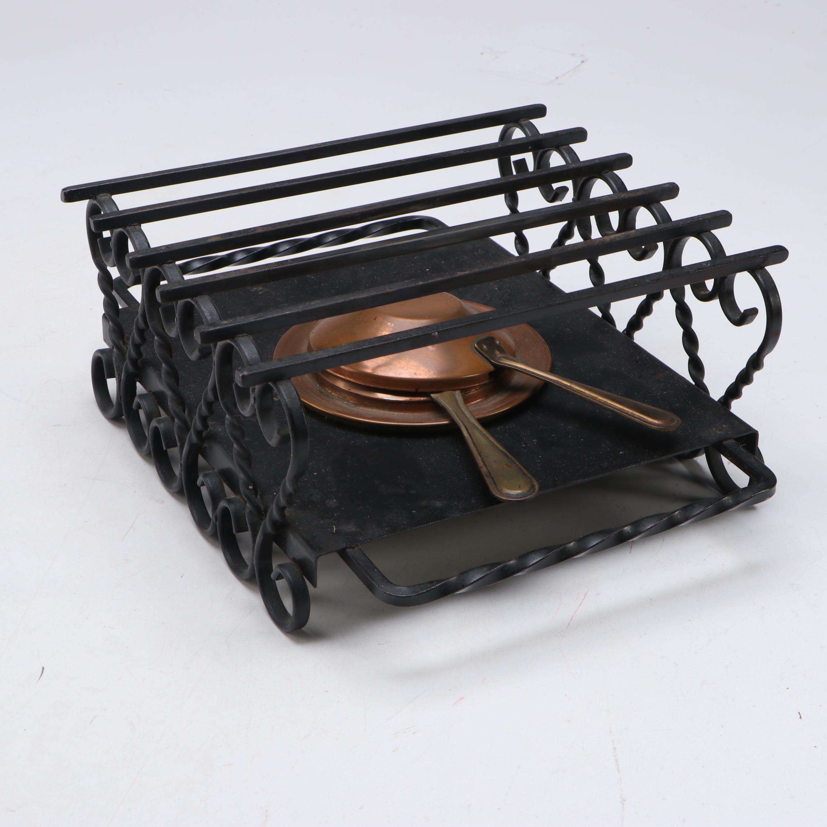 Copper Veneer Fondue Pot Set with Wrought Metal Burner Stand