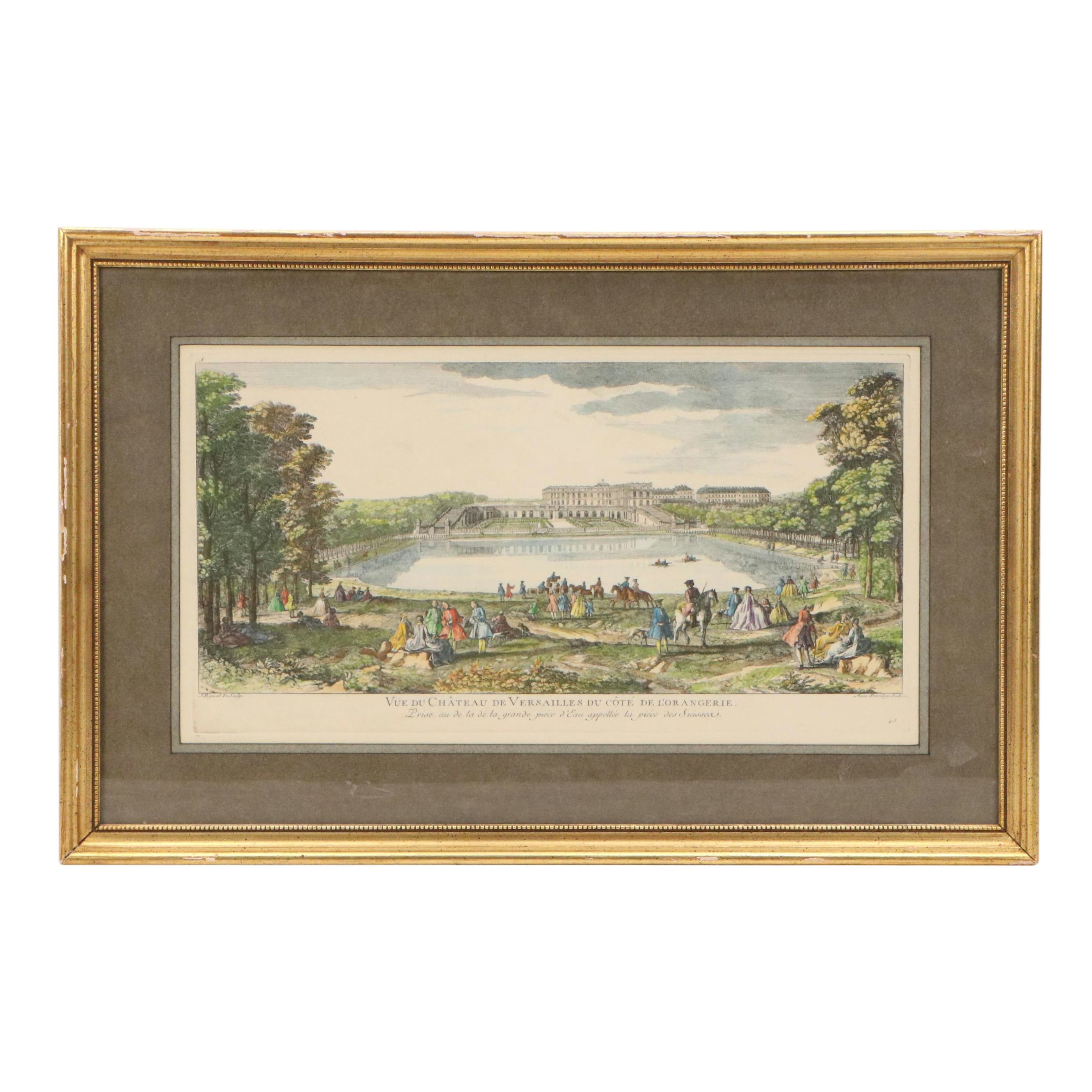 Hand-Colored Engraving "Vue de Château de Versailles du Côté de l'Orangerie"