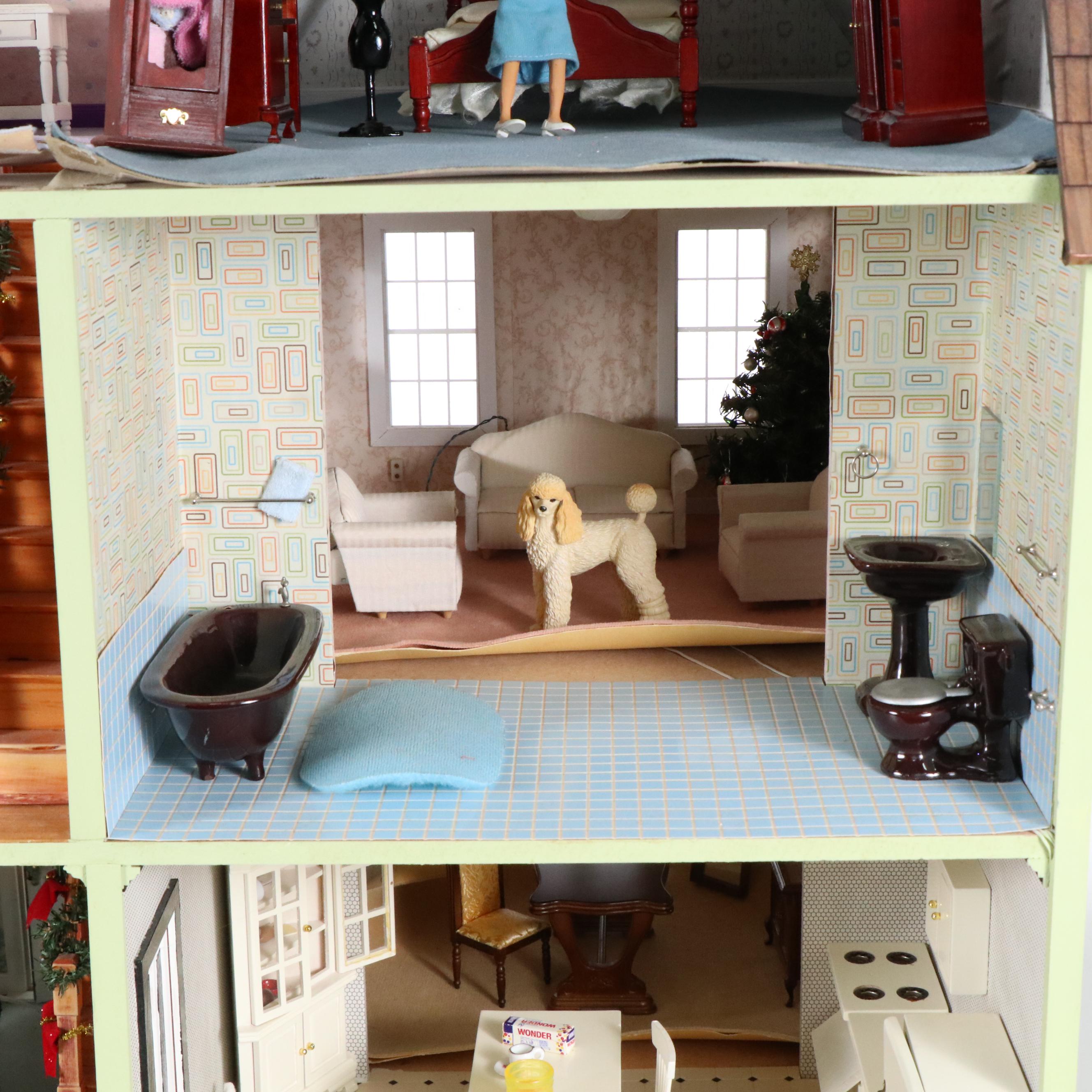 Victorian Style Wooden Dollhouse with Accessories