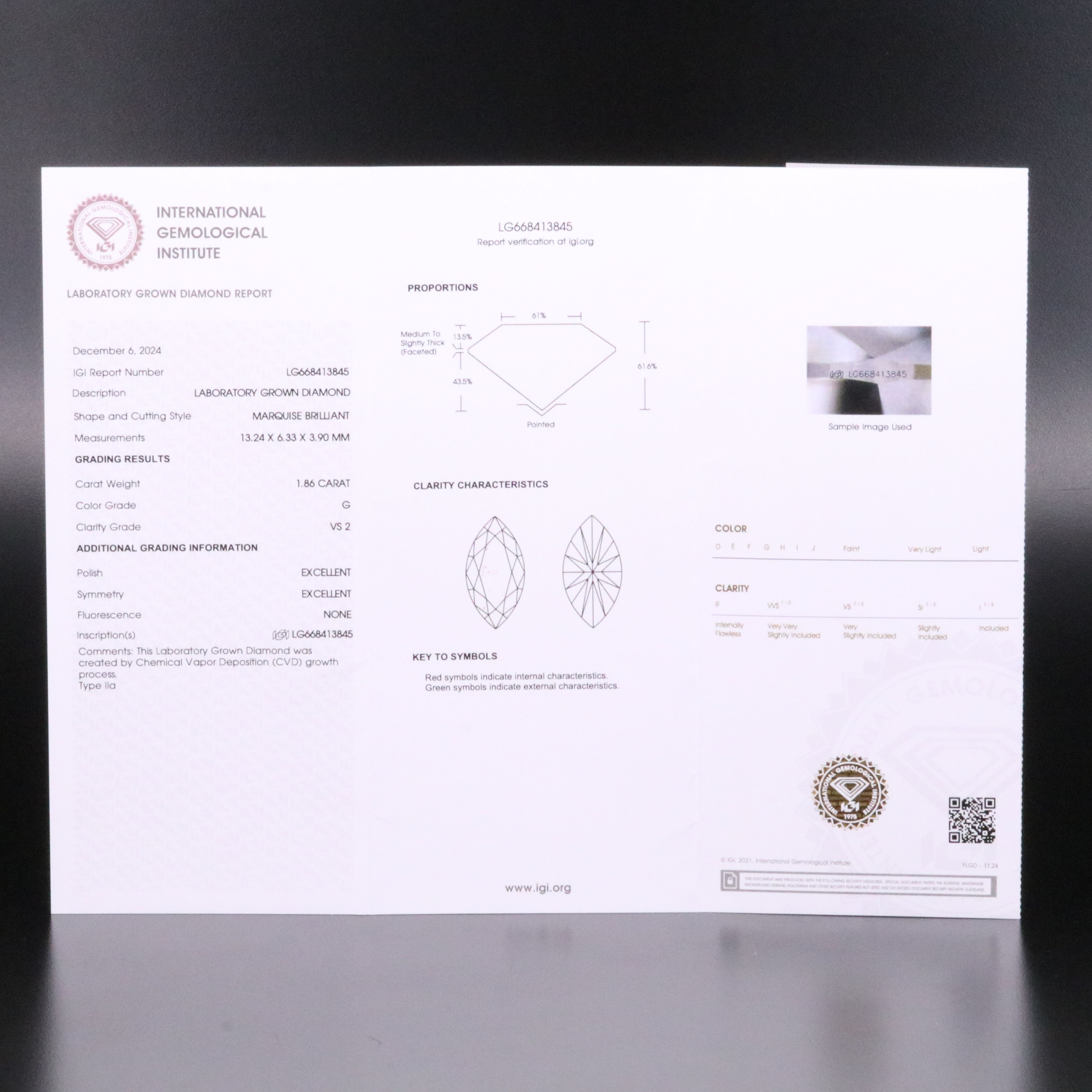 Loose 1.86 CT Lab Grown Diamond with IGI Report