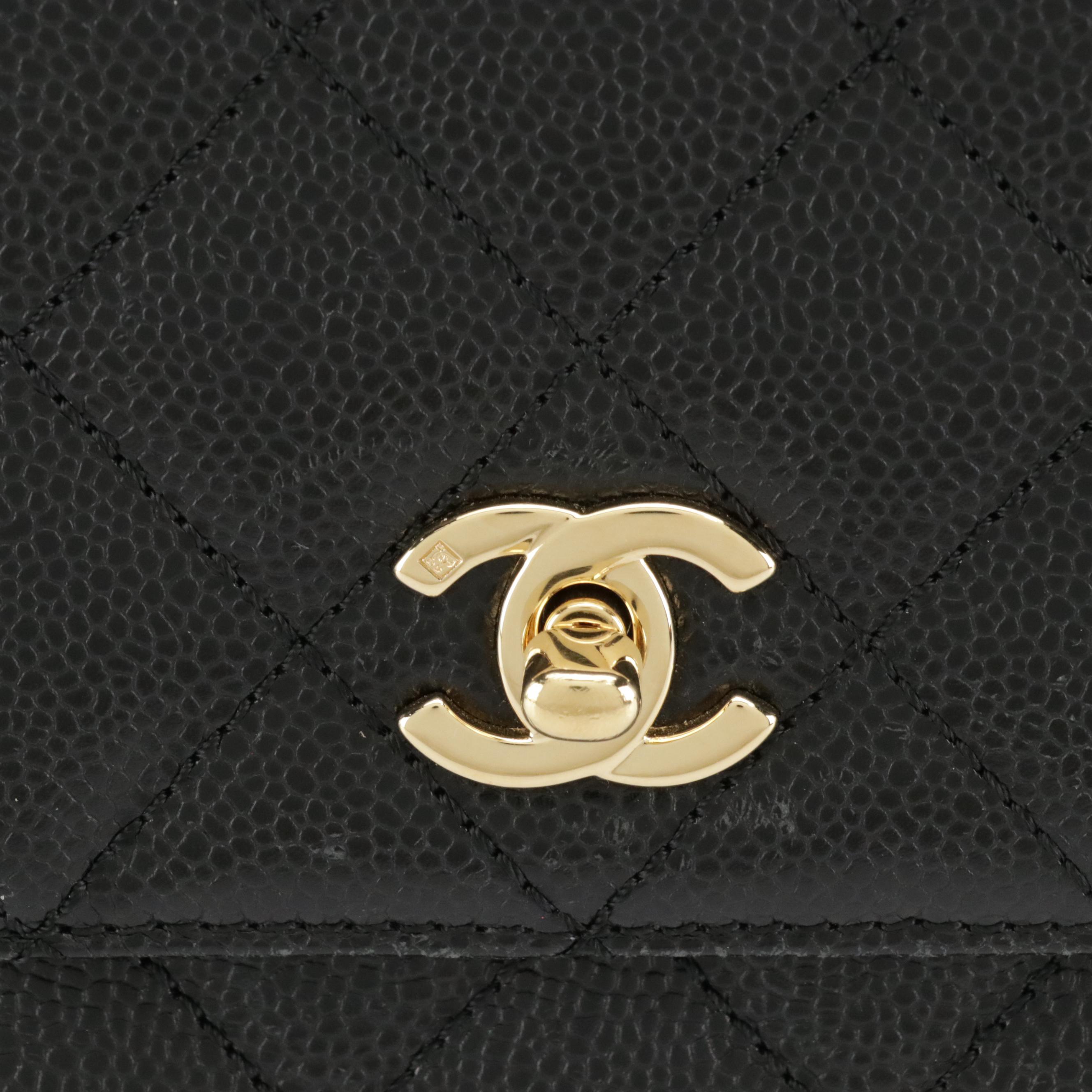 Chanel Kelly Top Handle Bag in Black Caviar Leather with Gold Plated Hardware