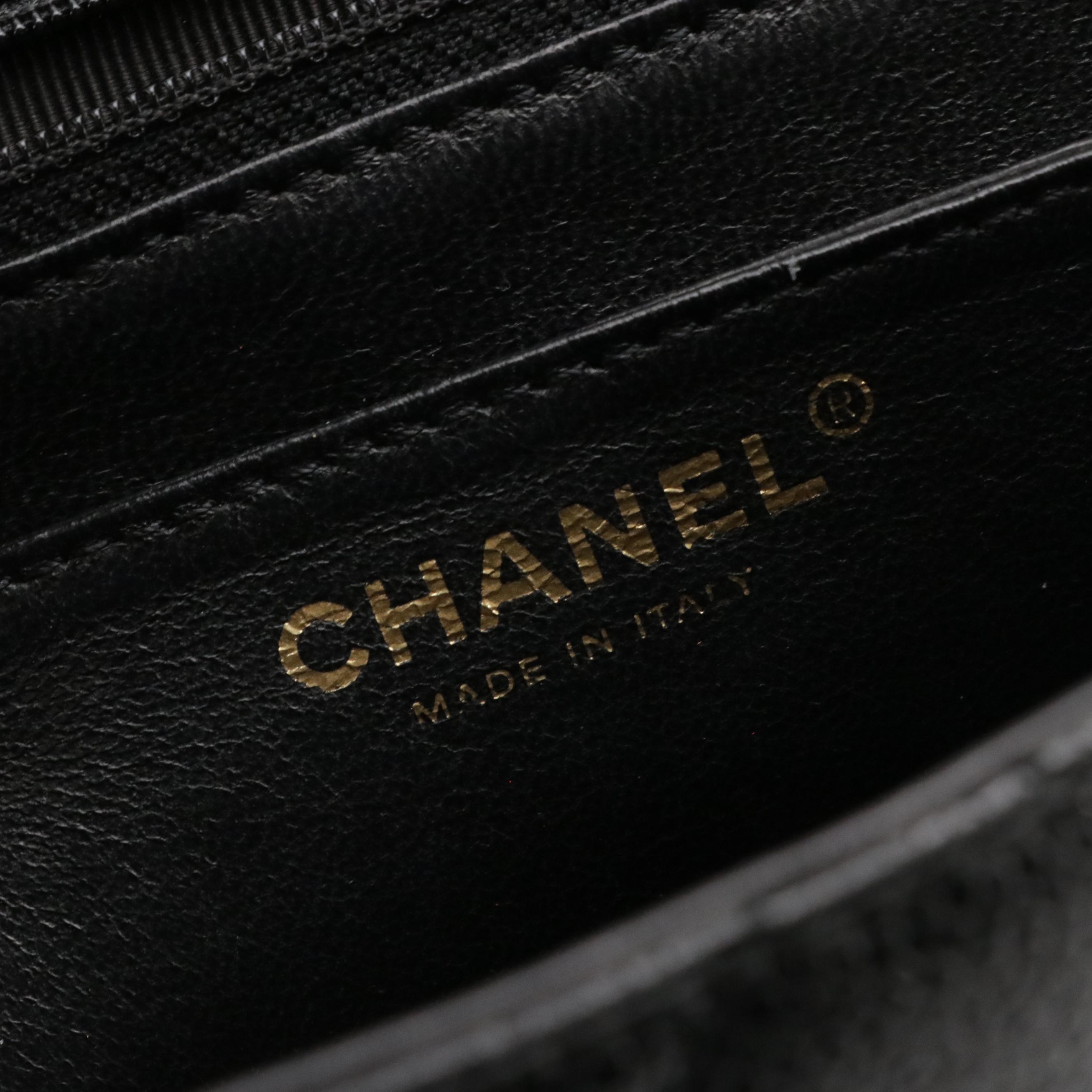 Chanel Kelly Top Handle Bag in Black Caviar Leather with Gold Plated Hardware