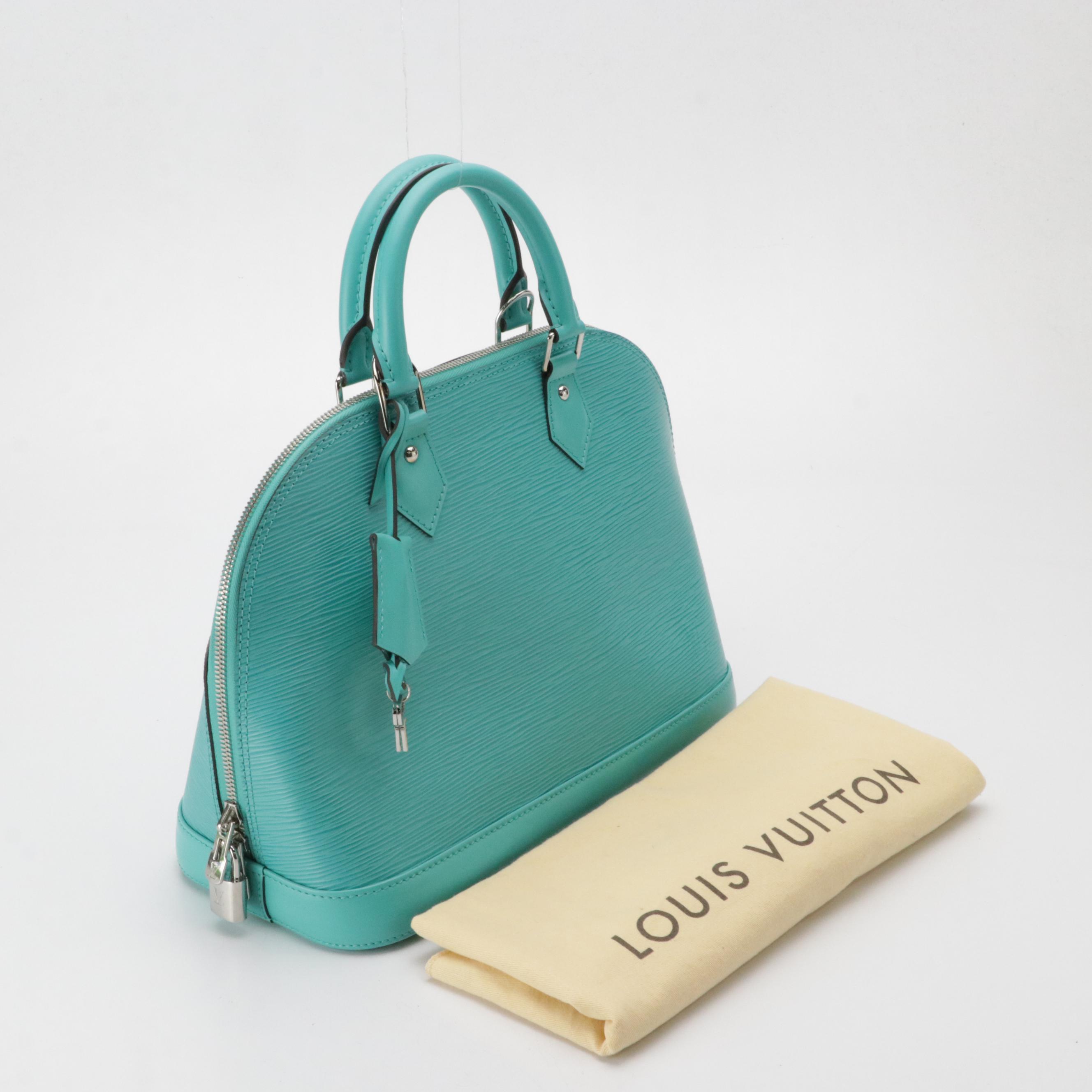 Louis Vuitton Alma PM Handbag in Turquoise Epi and Smooth Leather