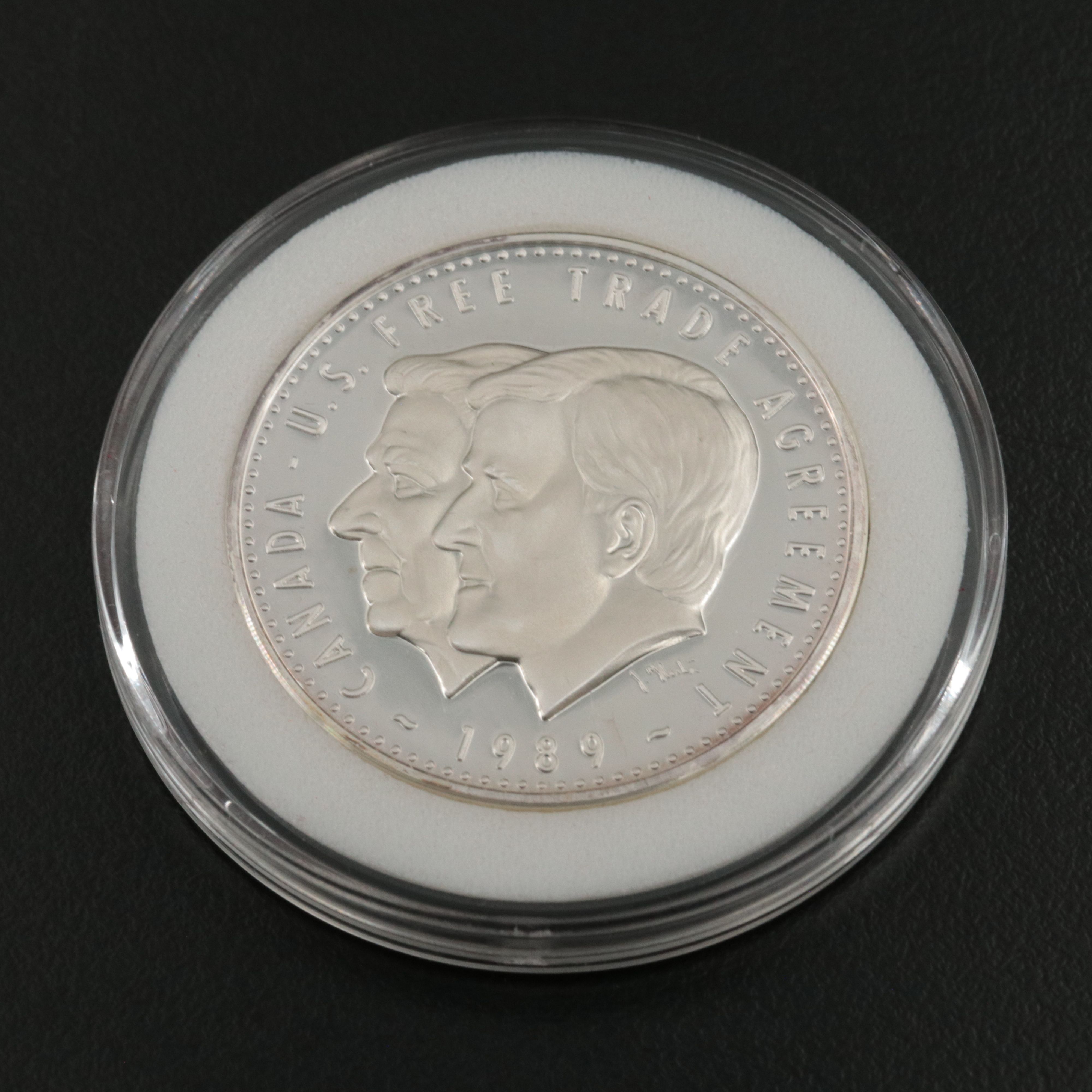 1989 U.S. and Canada Free Trade Commemorative 1-Oz. Fine Silver Coin